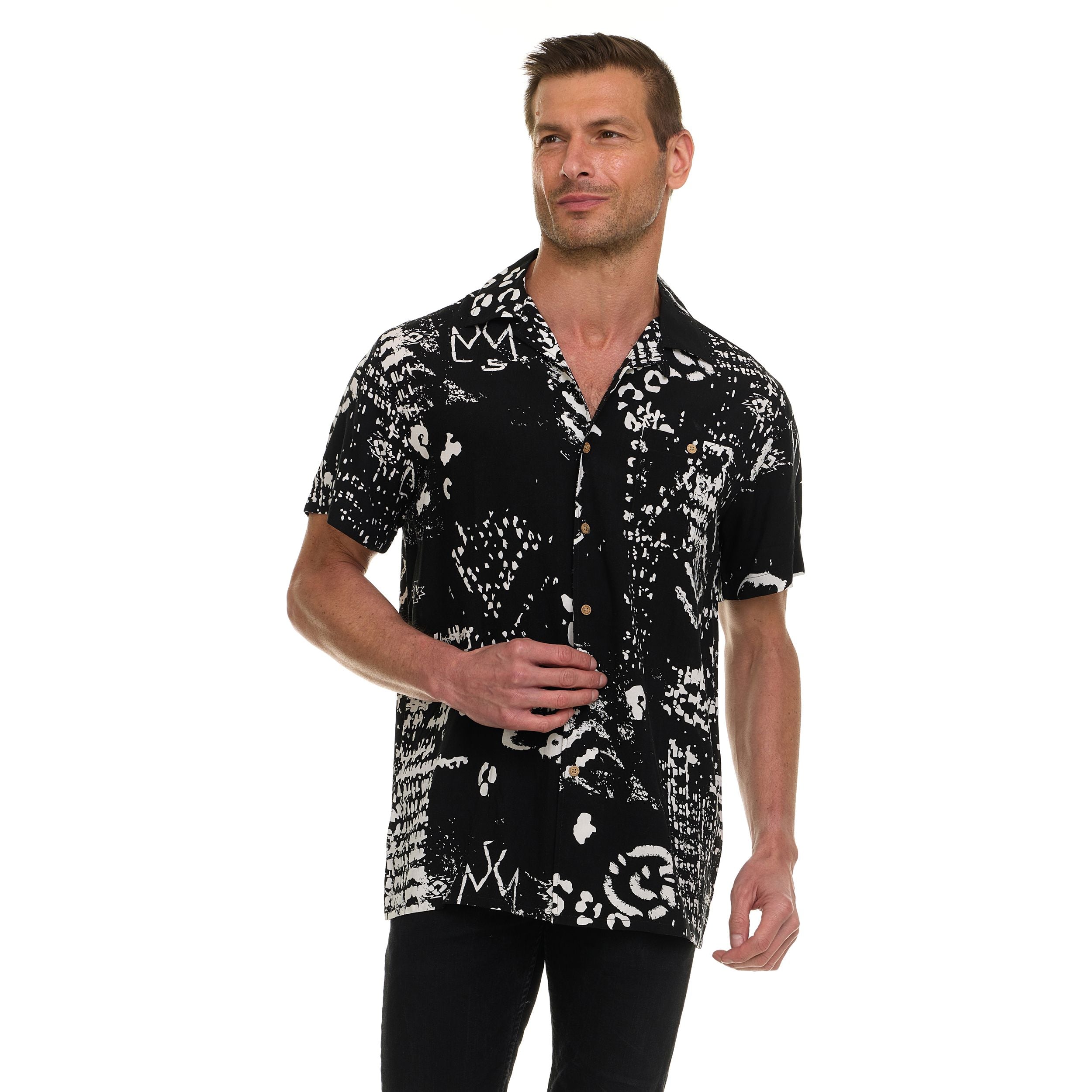 Super Triple Goose Men’s Printed Rayon Camp Collar Shirt - Soft Feel, Moisture-Wicking, Easy Care