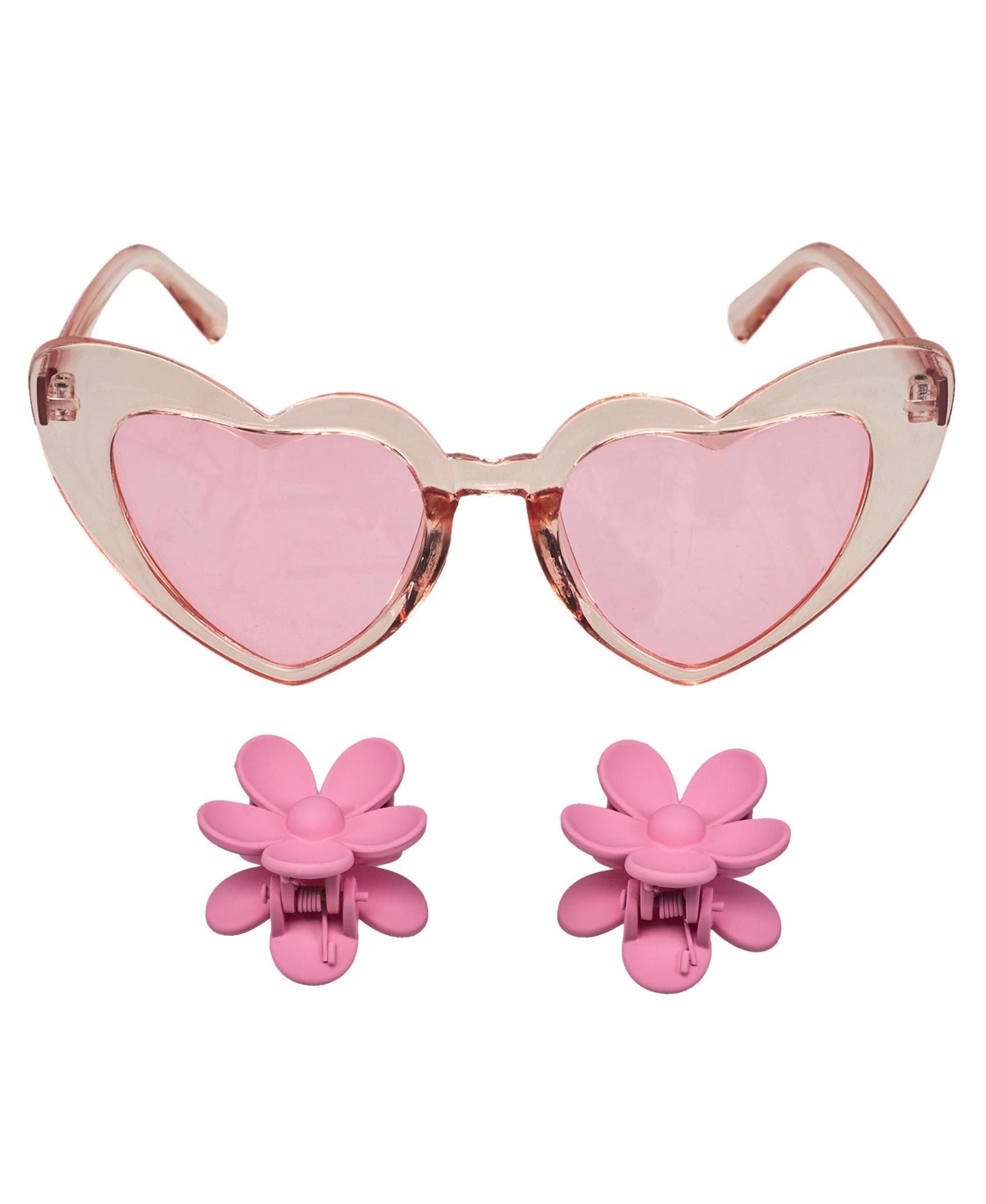 Willow & Ruby Kid's Fun Sunglasses with Hair Clip Set for Girls - Sunnies & Claws in Strawberry