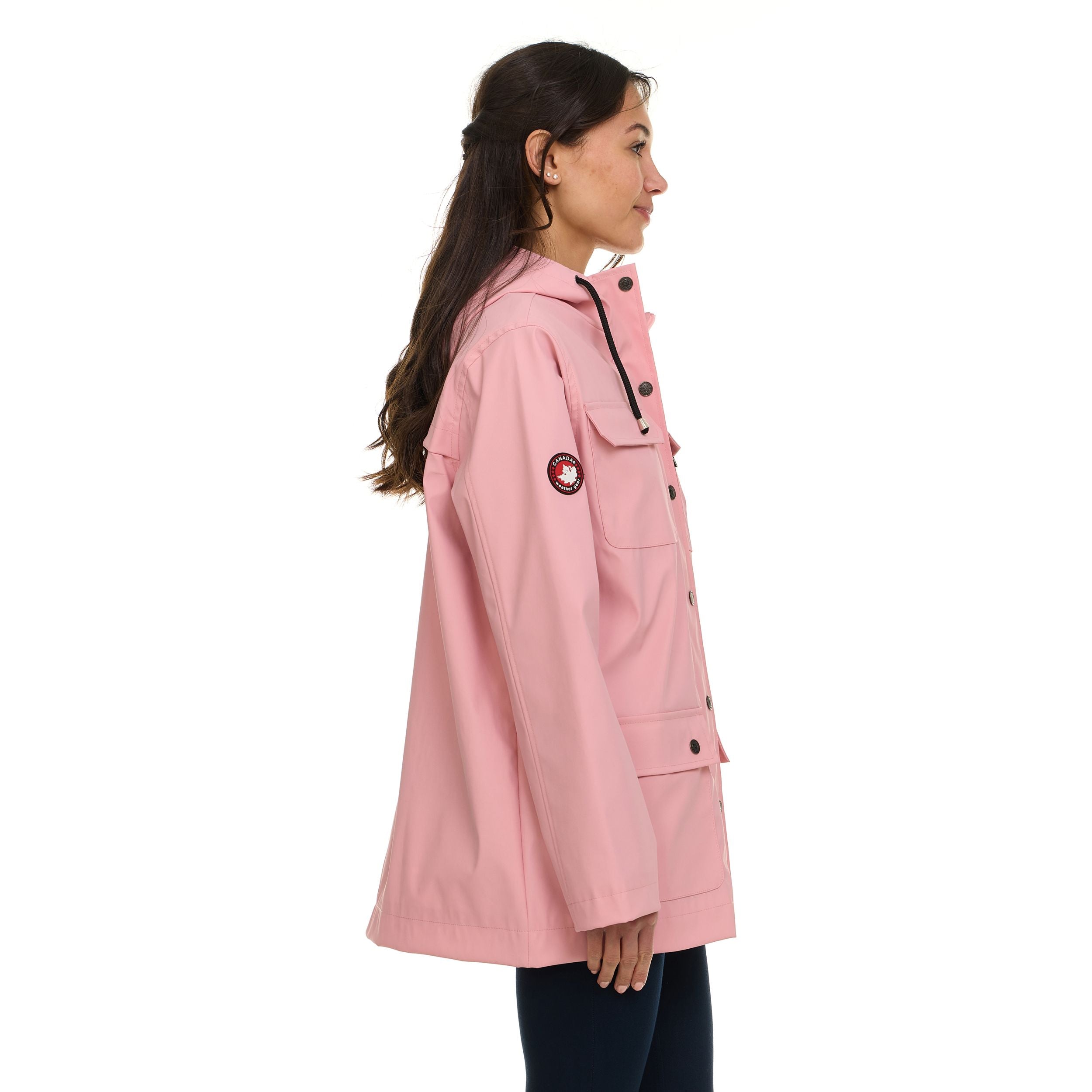 Canada Weather Gear Women's Waterproof Rain Coat with Hood – Lightweight Outdoor Rain Jacket with Front Pockets & Snap Closure