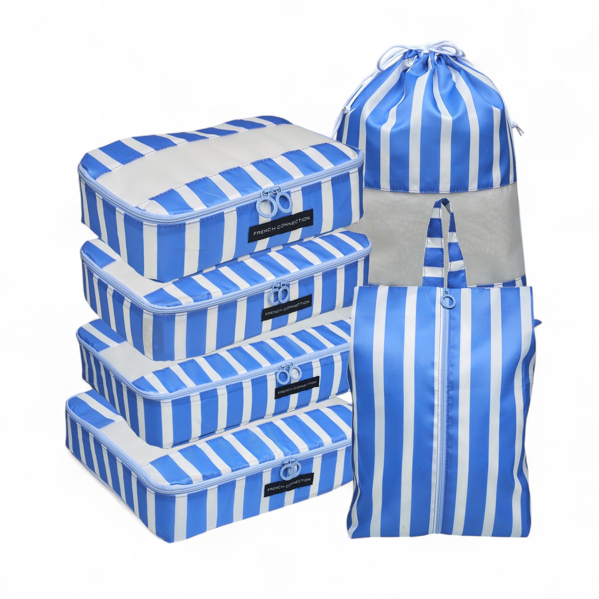 French Connection 6pc Packing Cube Set - Travel Storage Organizer Set for Luggage (Striped)