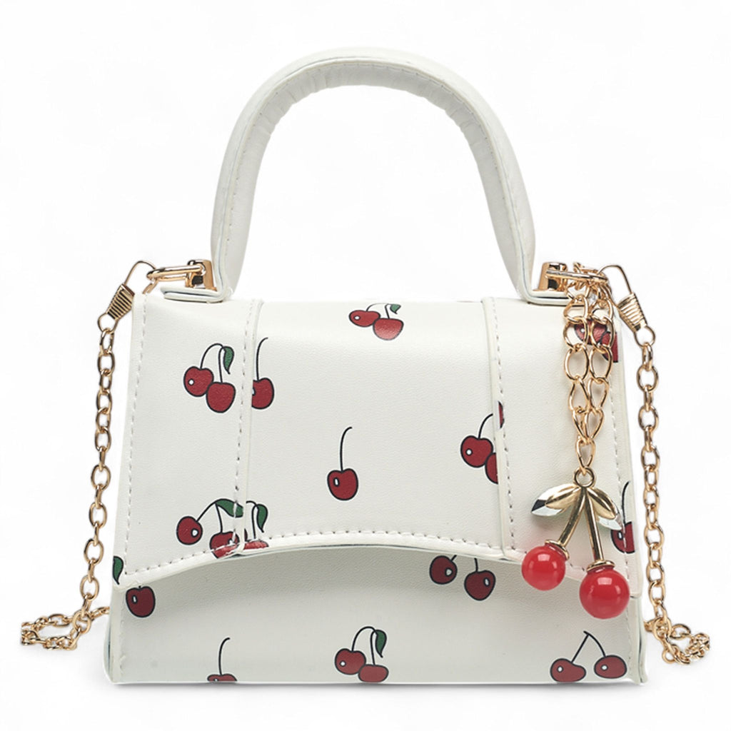 Willow & Ruby Girls' Cherry Print Mini Top Handle Crossbody Bag with Charm for Kids