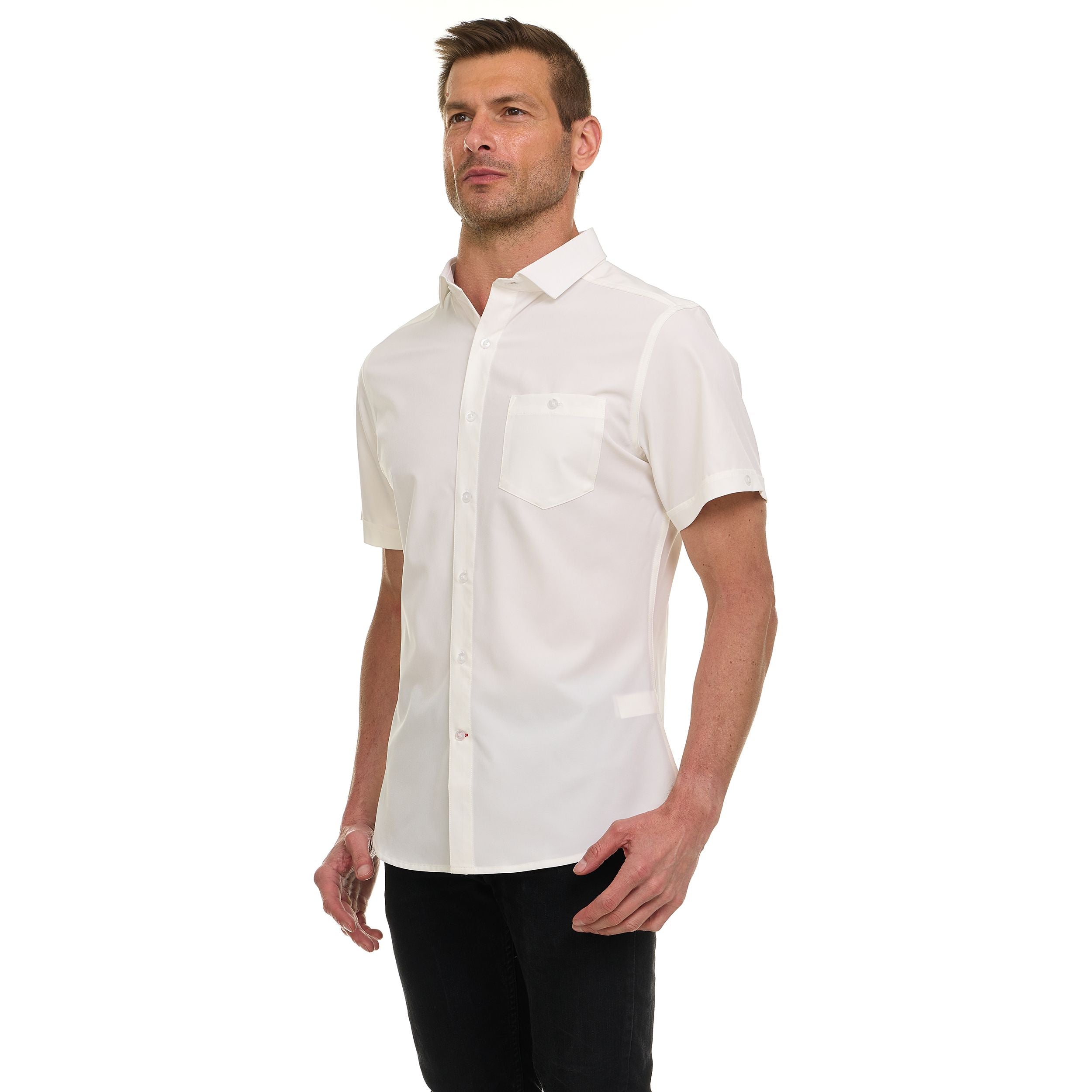 Canada Weather Gear Men’s Short Sleeve Button-Up Shirt – Stretch Dress Shirt – Wrinkle Resistant, Moisture Wicking