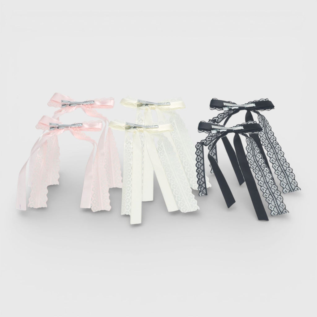 Willow & Ruby 6pk Lace & Satin Ribbon Hair Bows - Pink/Ivory/Black