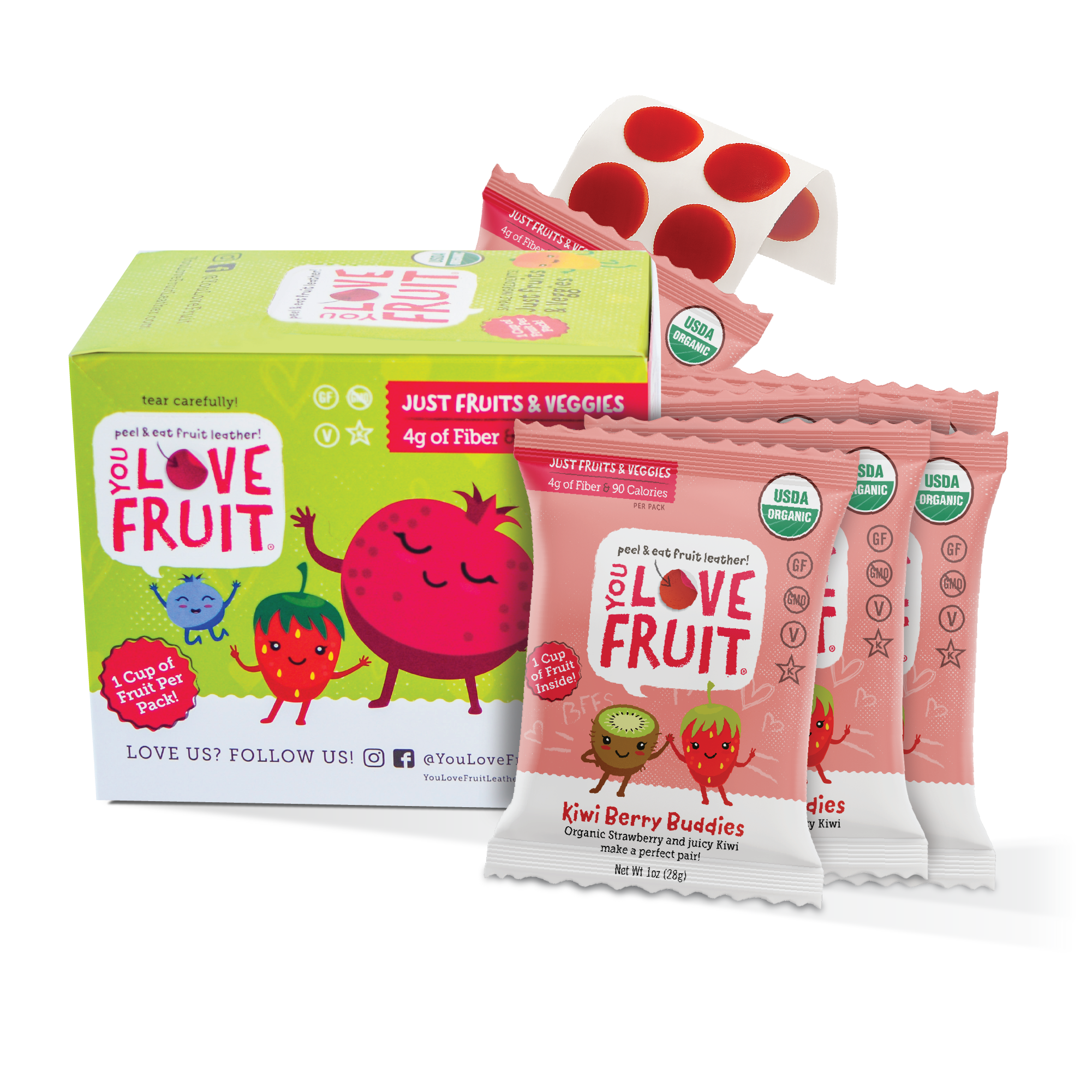 YOU LOVE FRUIT Organic Fruit Snacks — 1 oz Pouches, Pack of 12