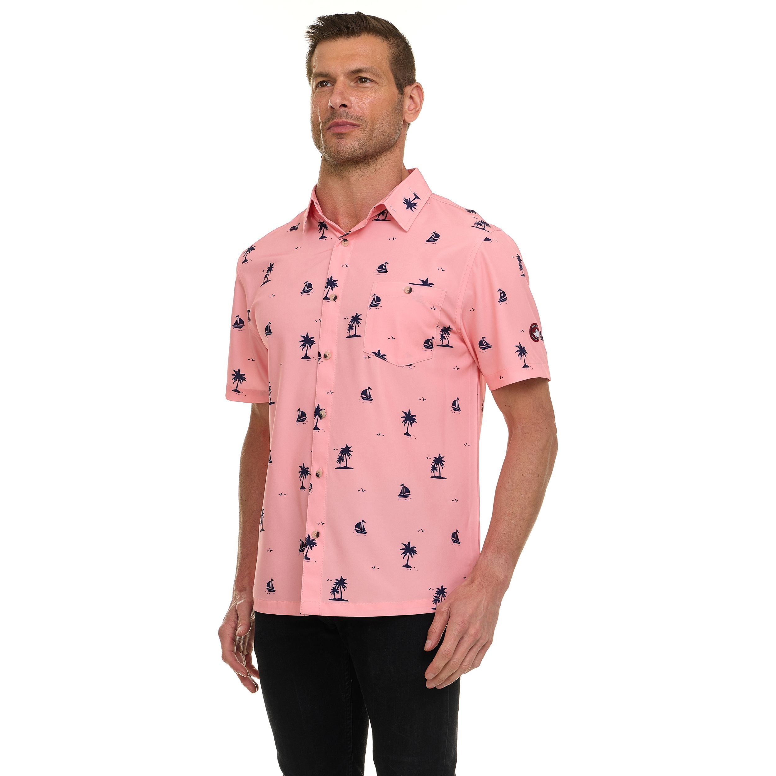 Canada Weather Gear Men's Short Sleeve Button-Up Shirt – Tropical Printed Casual Summer Shirt
