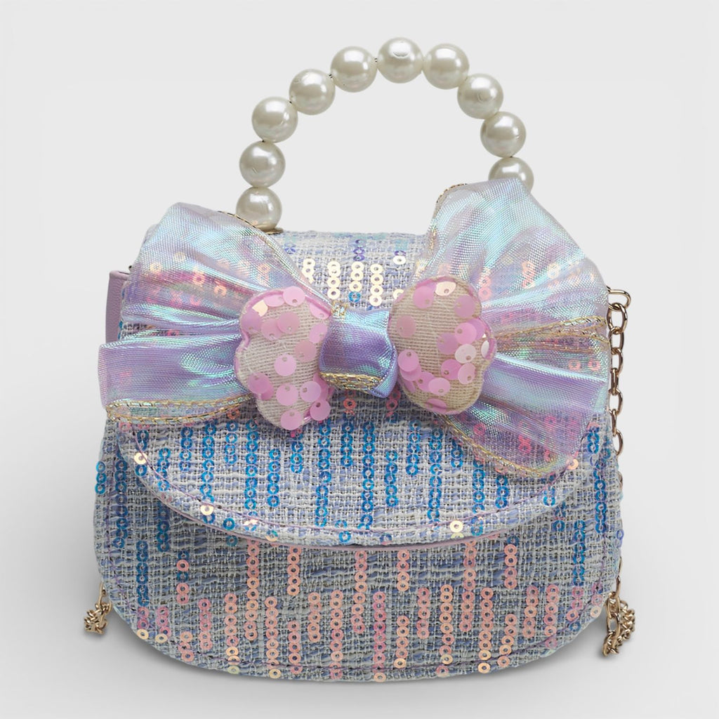 Willow & Ruby Girls' Iridescent Bow Sequin Top Handle Crossbody Bag - Purple/Blue