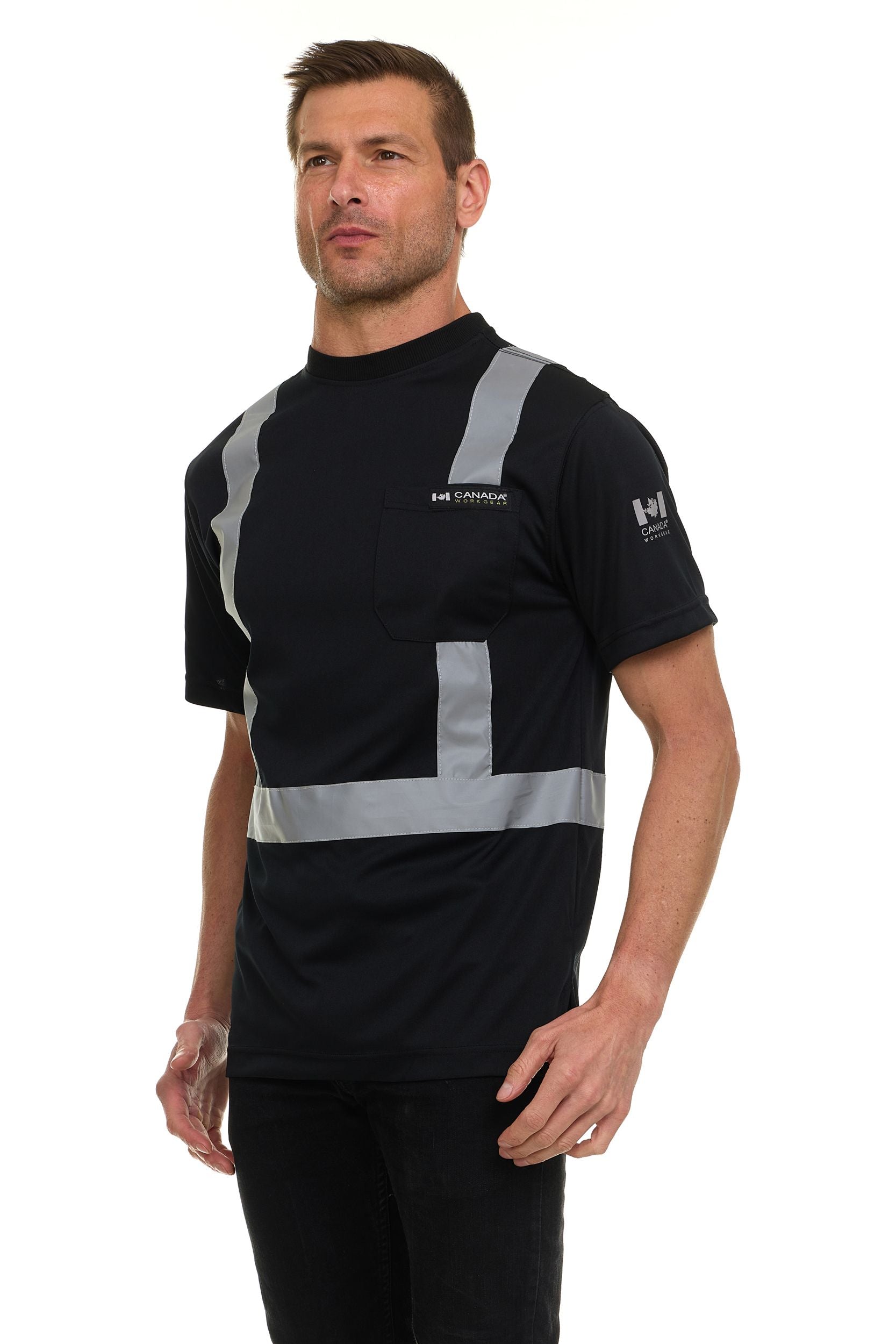 Canada Weather Gear Men’s High Visibility Safety Tee – Reflective Short Sleeve Work Shirt – Lightweight & Breathable