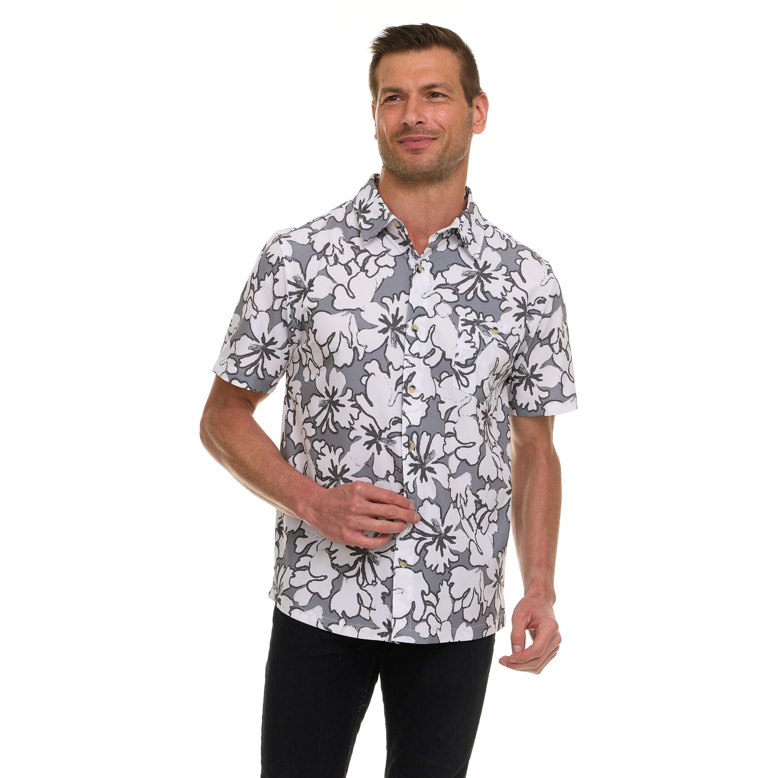Canada Weather Gear Men’s Short Sleeve Button-Down Shirt – Casual Lightweight Printed Shirt with Chest Pocket