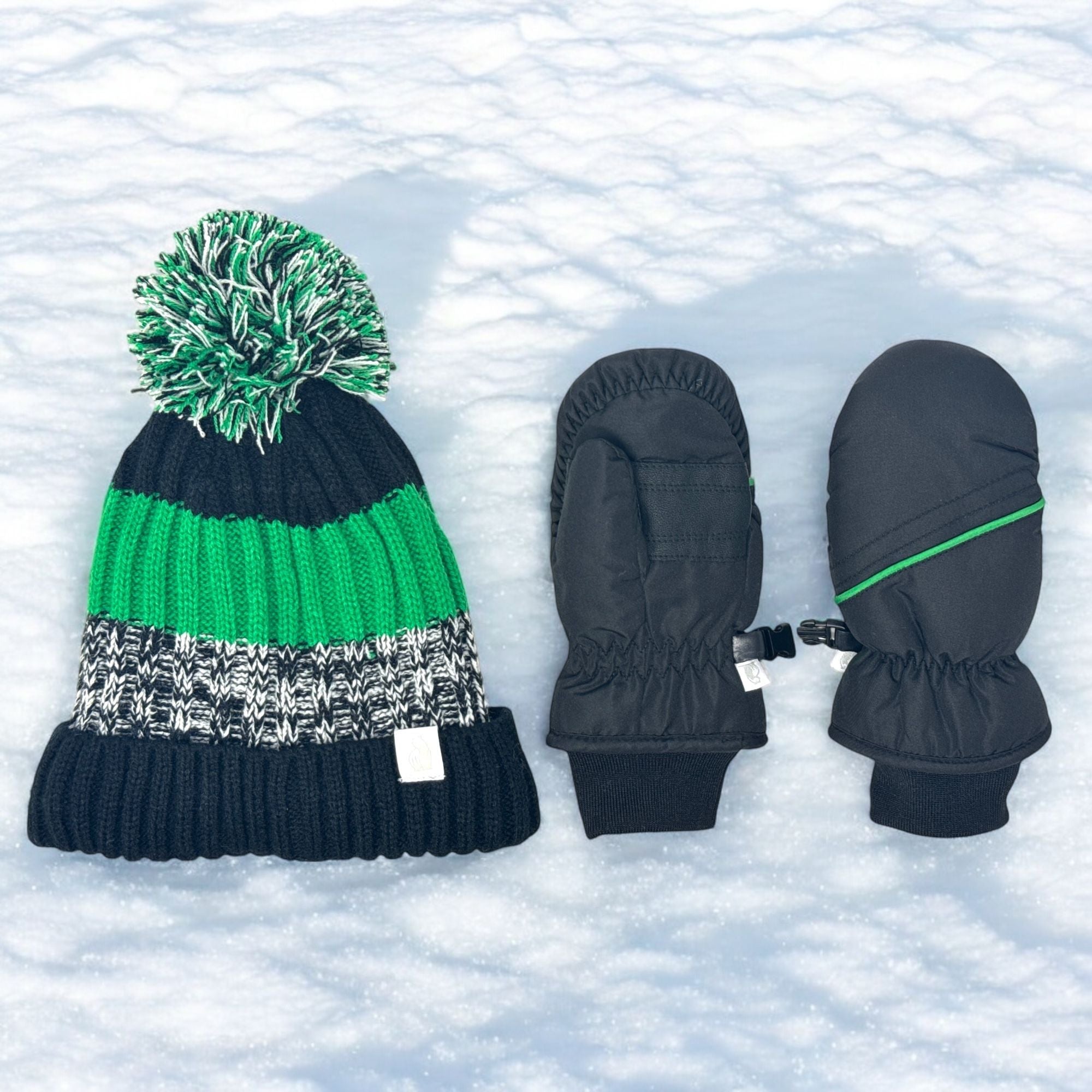 Rugged Bear Toddler Winter Hat & Ski Mittens Set - Cozy Beanie with Pom Pom & Warm Mittens for Boys & Girls, Ages 2-3 Years