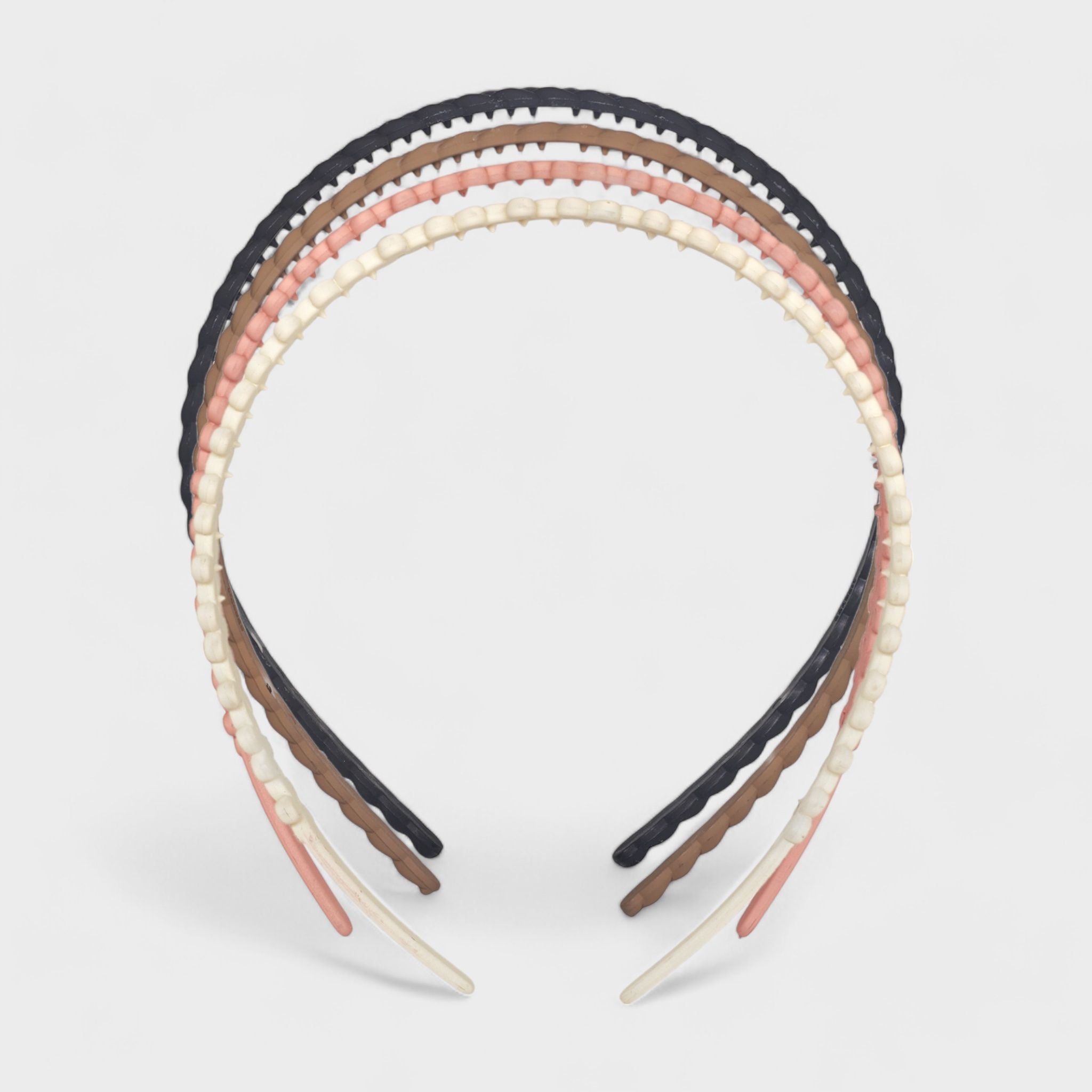 Hair Essentials Women's 4-Pack Decorative Headband Set for Women, Braided & Floral Design, Comfortable & Non-Slip, Beige, Brown, Pink, and Black