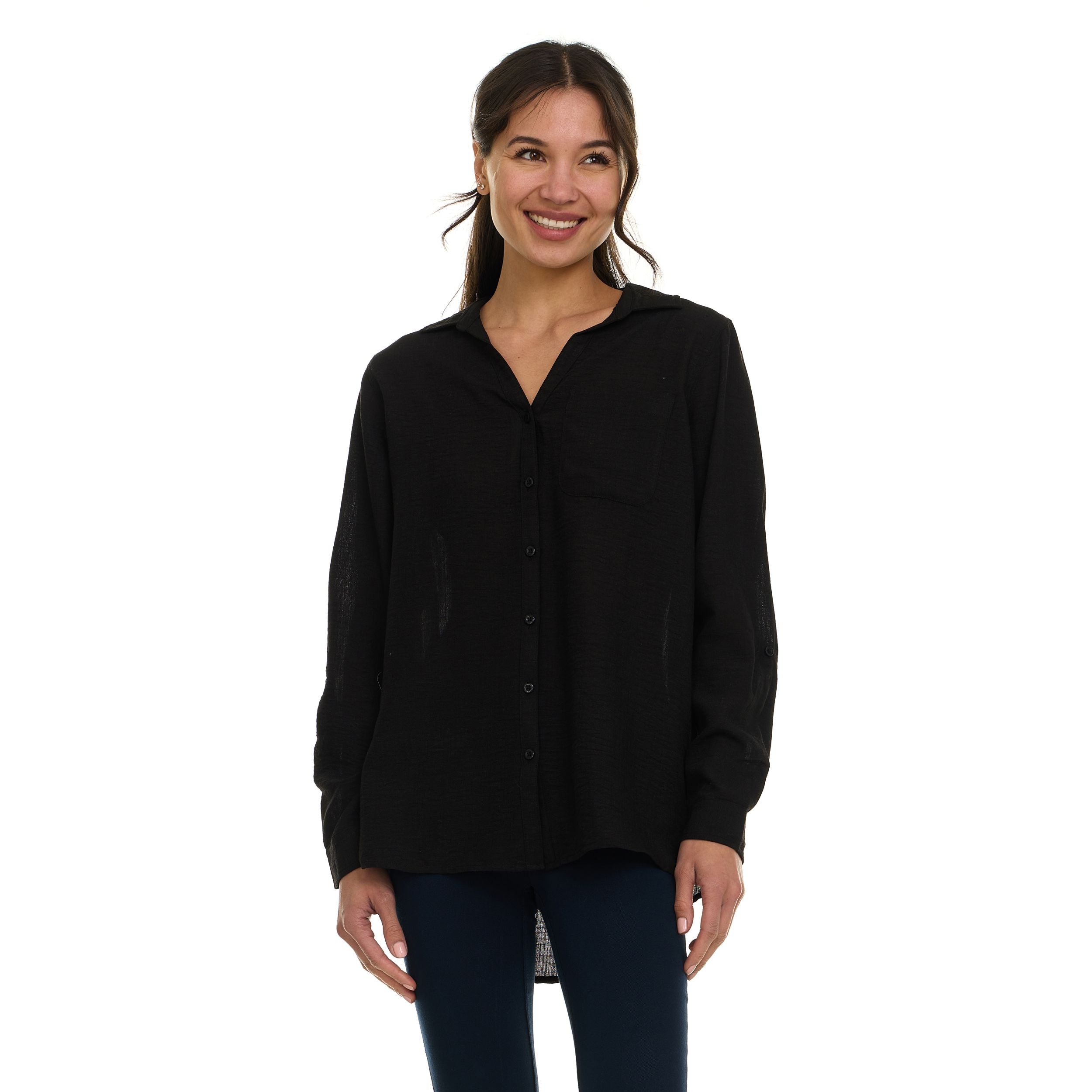 Super Triple Goose Women’s Linen Long Sleeve Button-Down Shirt – Lightweight Casual Collared Top with Pocket