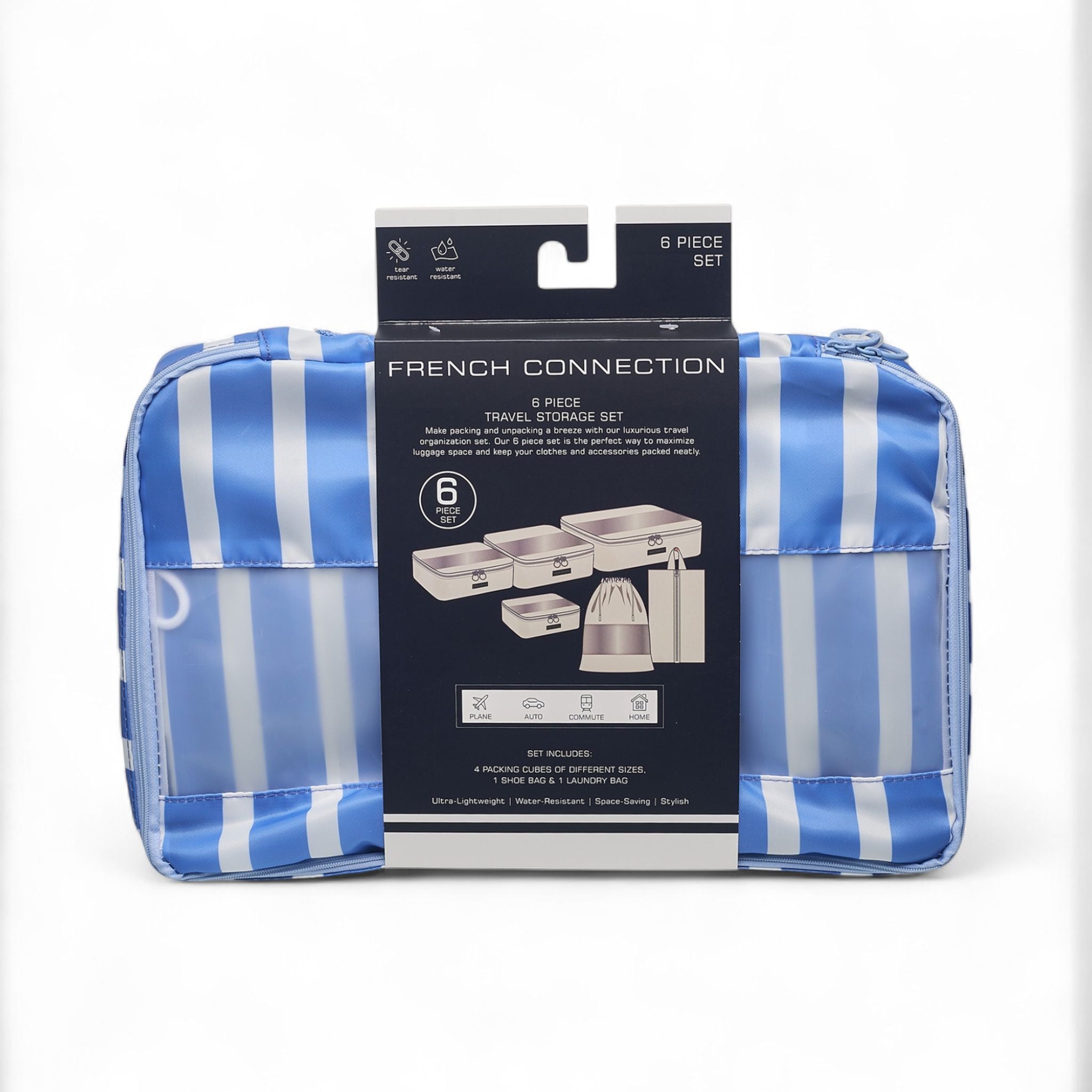 French Connection 6pc Packing Cube Set - Travel Storage Organizer Set for Luggage (Striped)