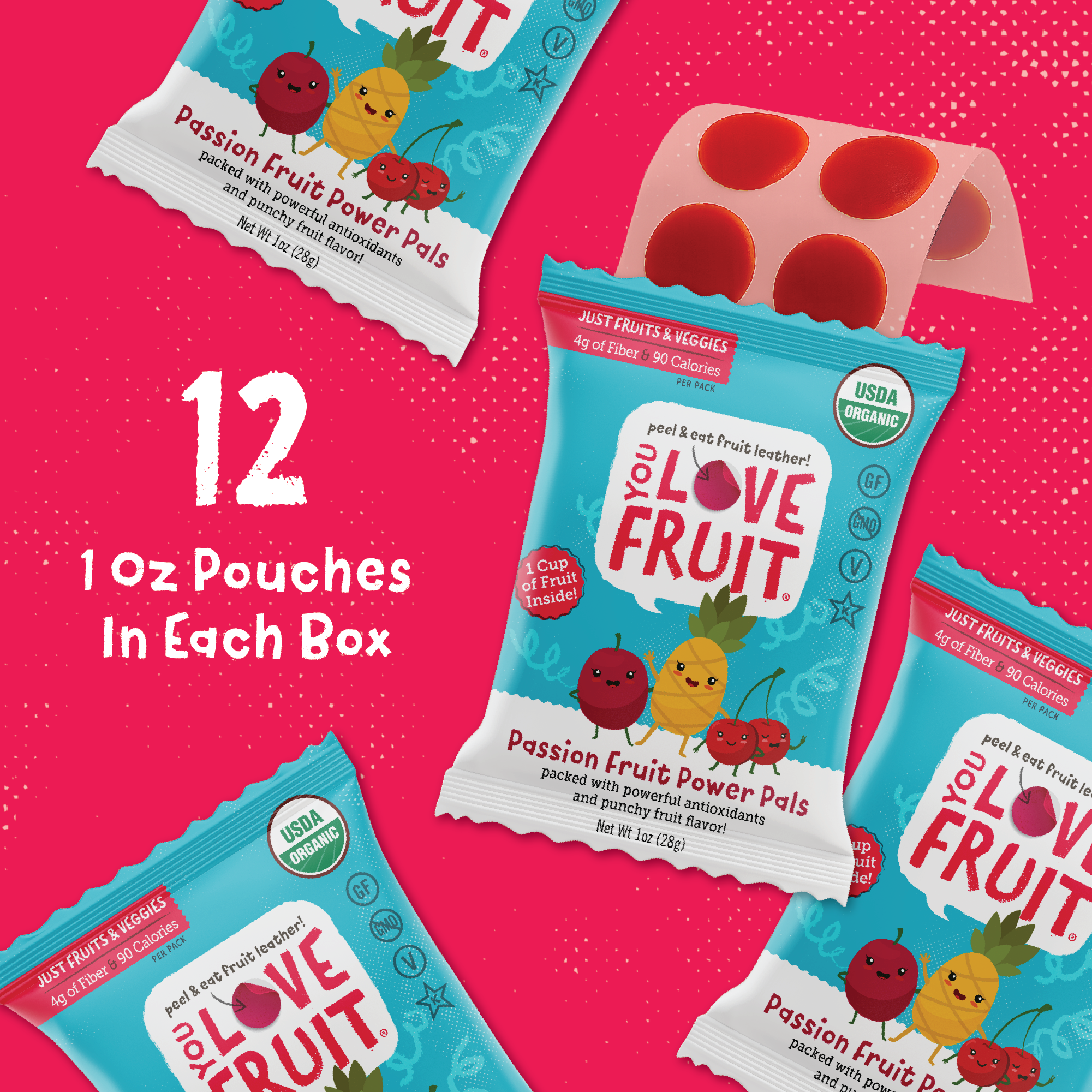 YOU LOVE FRUIT Organic Fruit Snacks — 1 oz Pouches, Pack of 12