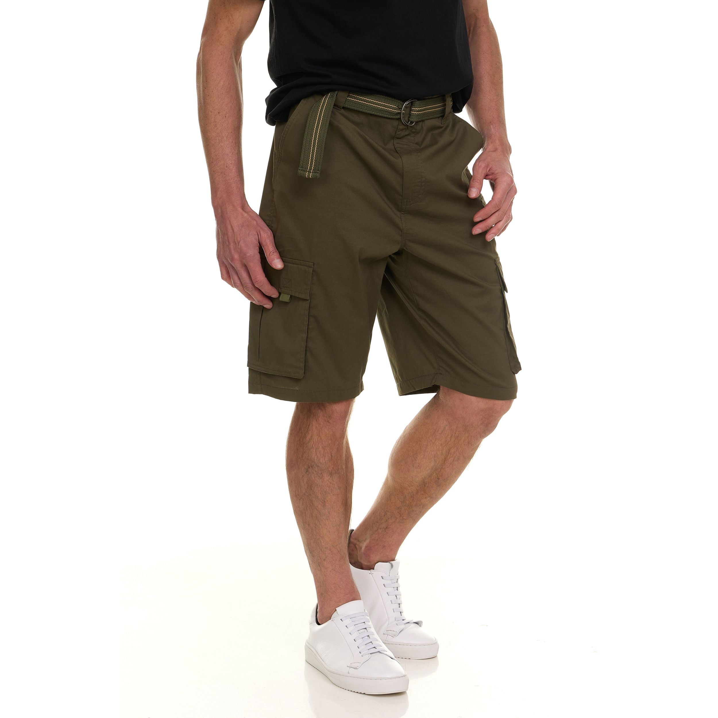 Canada Weather Gear Men’s Belted Cargo Shorts – Lightweight Cotton Stretch Fabric, Classic Fit with Multiple Pockets