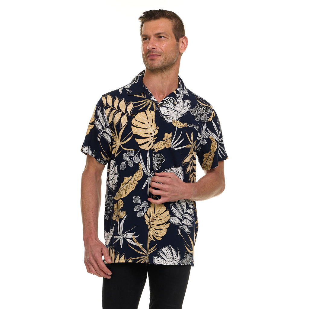 Super Triple Goose Men’s Printed Rayon Camp Collar Shirt - Soft Feel, Moisture-Wicking, Easy Care