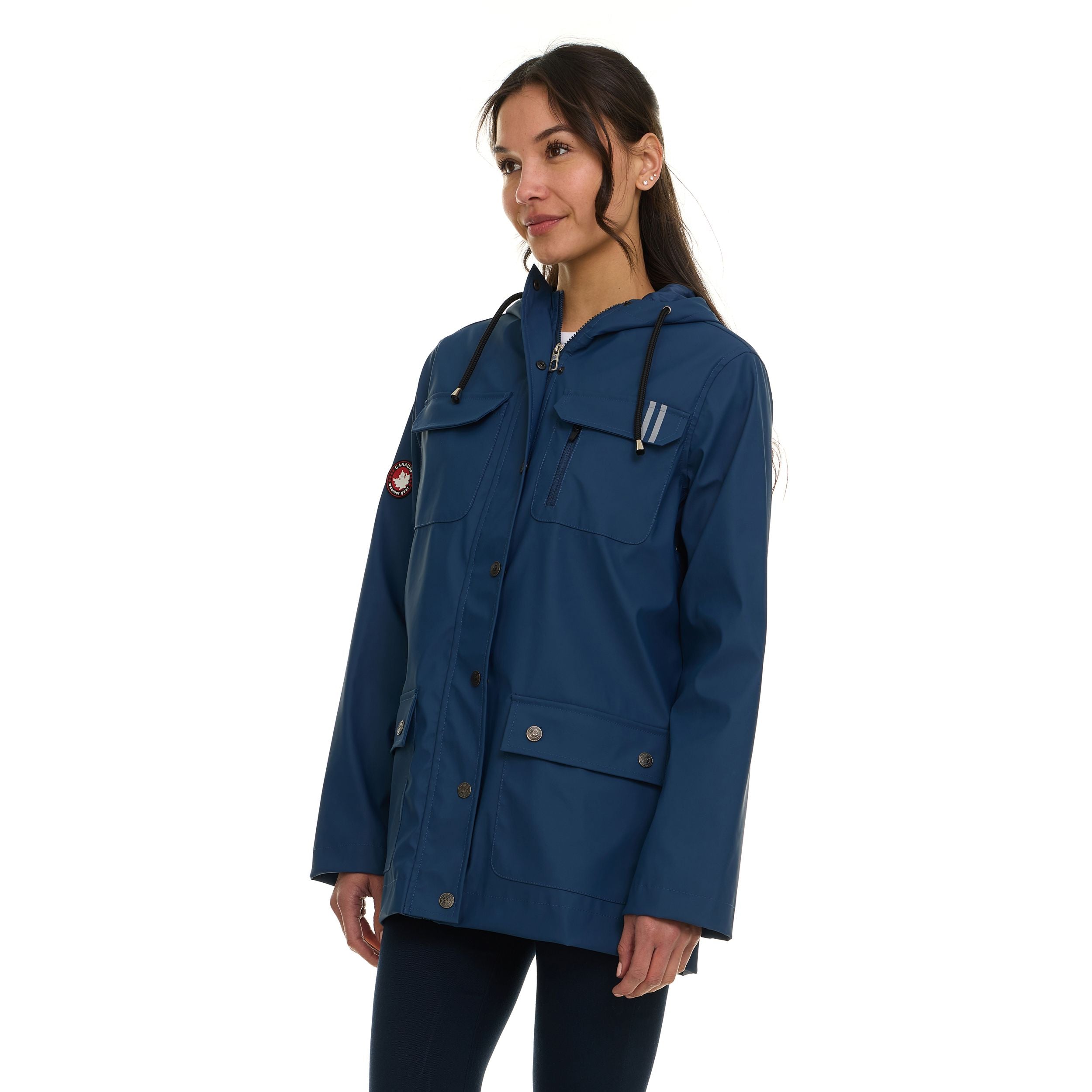Canada Weather Gear Women's Waterproof Rain Coat with Hood – Lightweight Outdoor Rain Jacket with Front Pockets & Snap Closure
