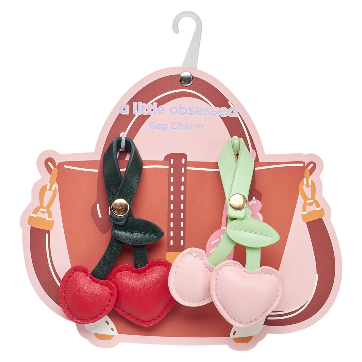 A Little Obsessed 2pk Girl's Cute Heart Cherry Bestie Bag Charms for Backpacks & Purses