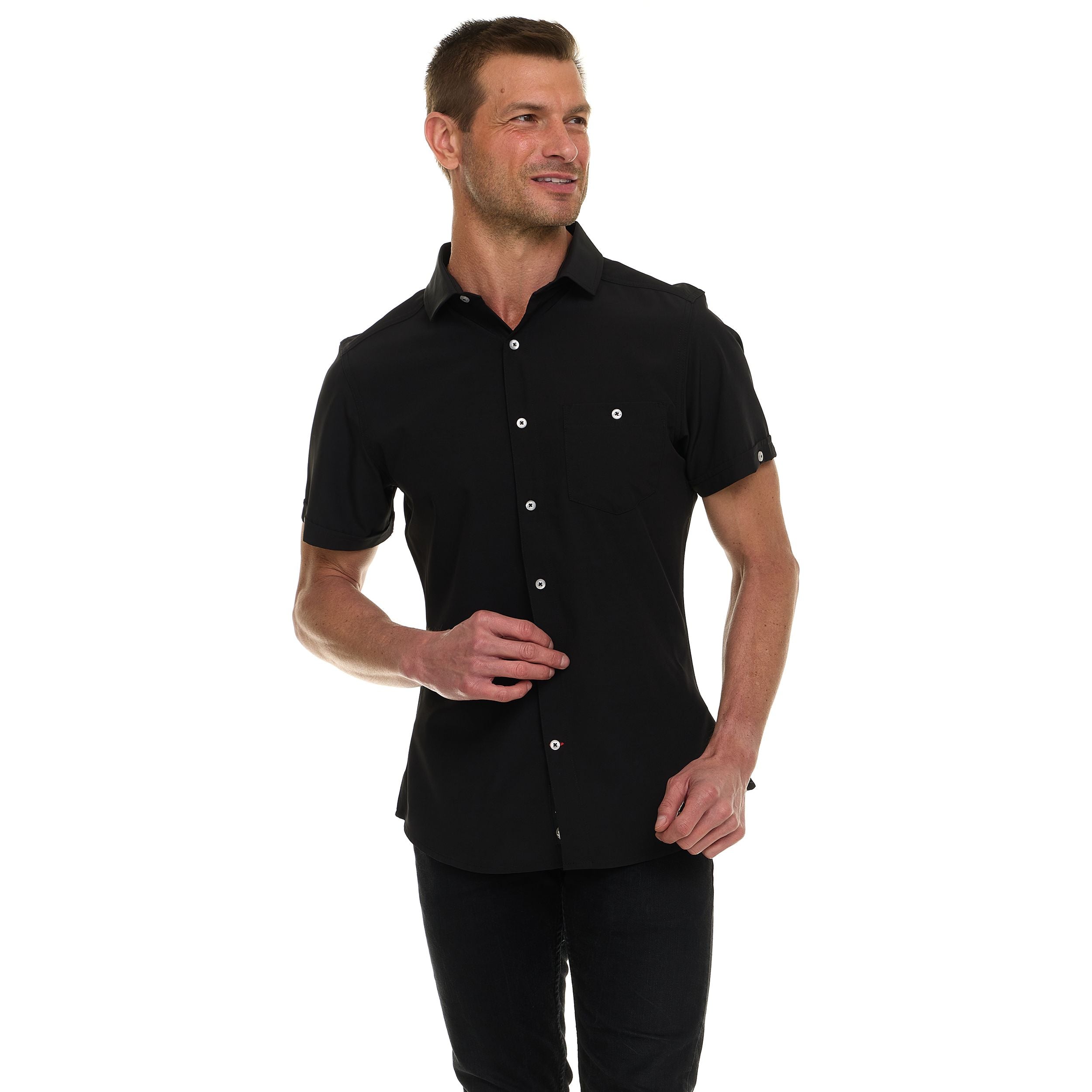 Canada Weather Gear Men’s Short Sleeve Button-Up Shirt – Stretch Dress Shirt – Wrinkle Resistant, Moisture Wicking