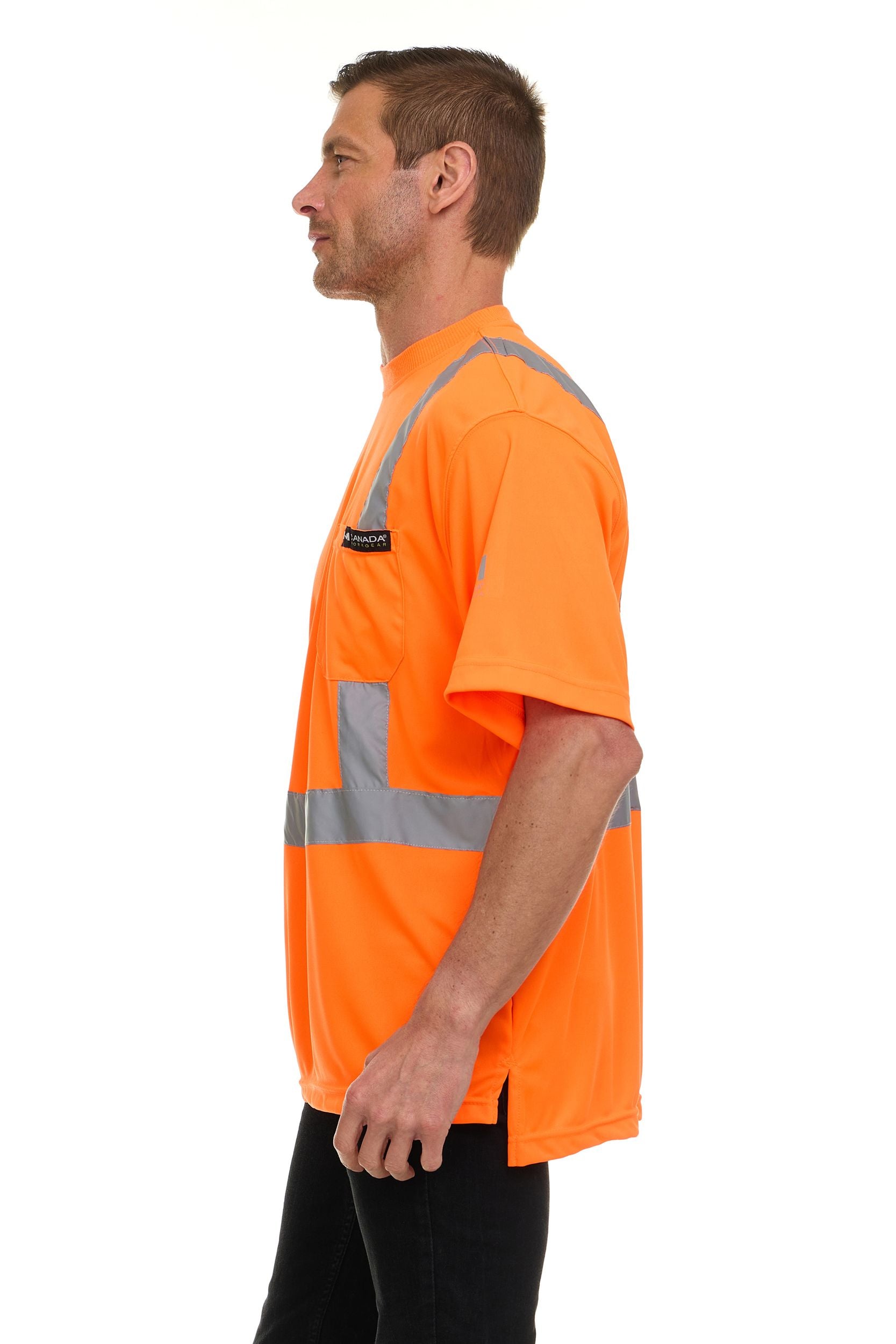 Canada Weather Gear Men’s High Visibility Safety Tee – Reflective Short Sleeve Work Shirt – Lightweight & Breathable