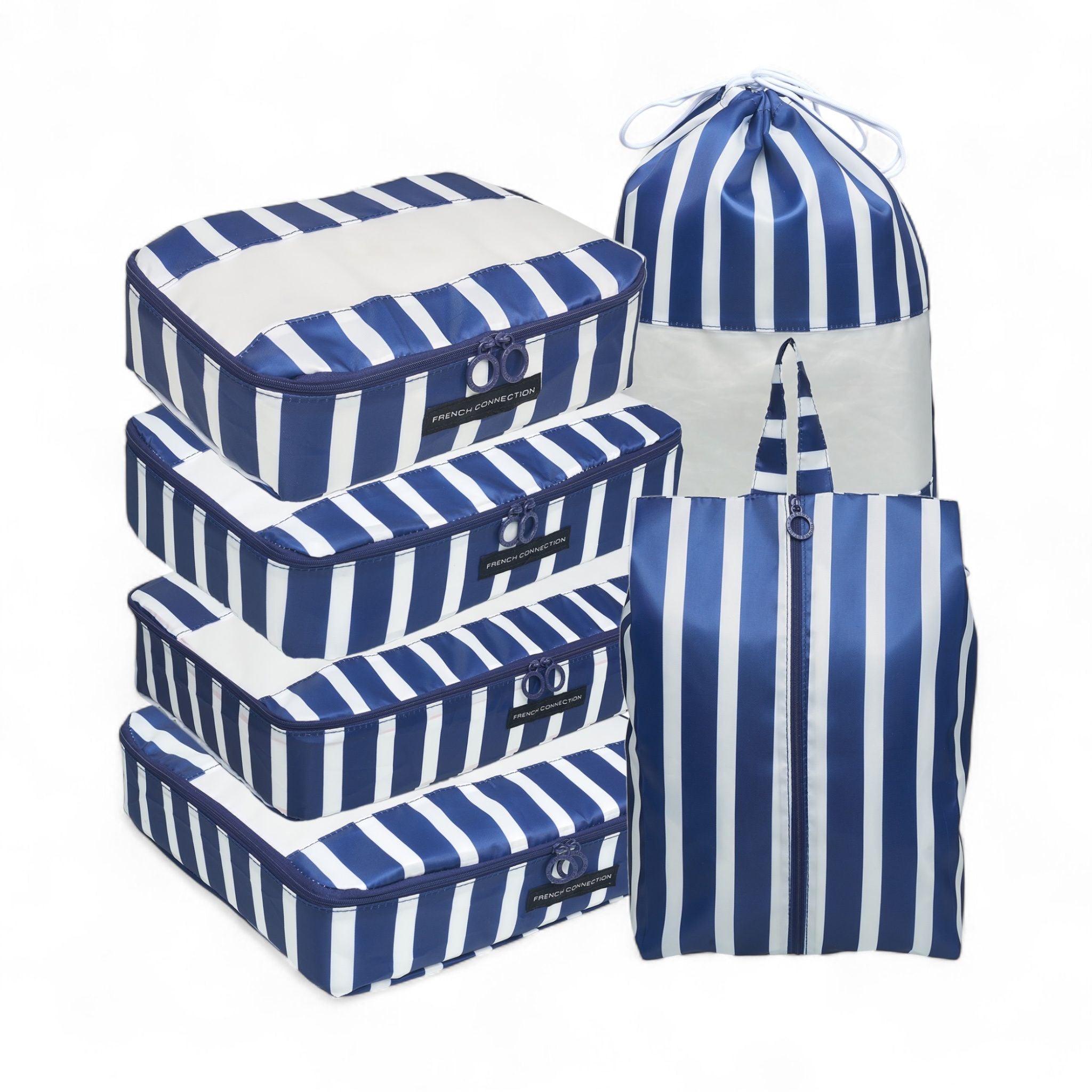 French Connection 6pc Packing Cube Set - Travel Storage Organizer Set for Luggage (Striped)