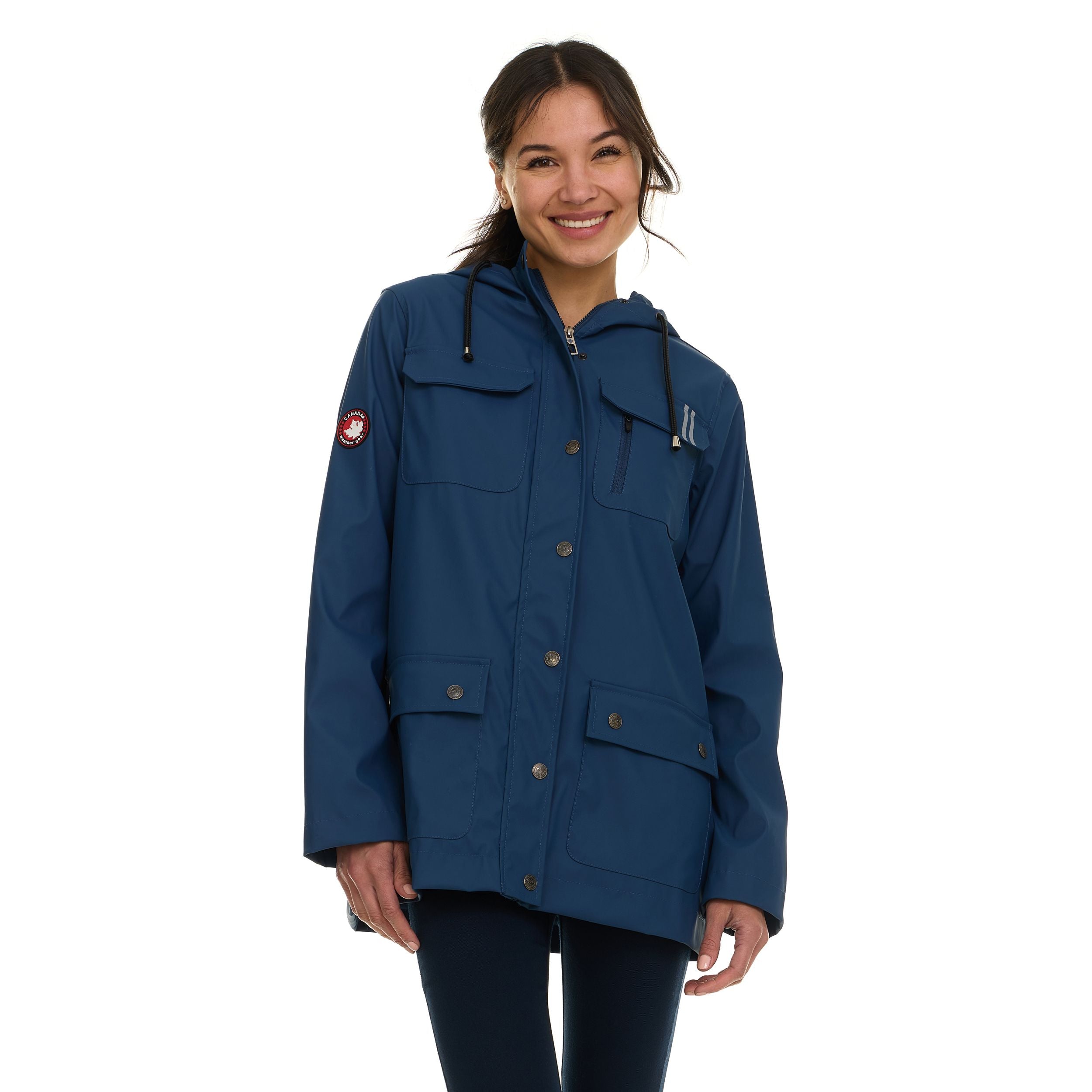 Canada Weather Gear Women's Waterproof Rain Coat with Hood – Lightweight Outdoor Rain Jacket with Front Pockets & Snap Closure