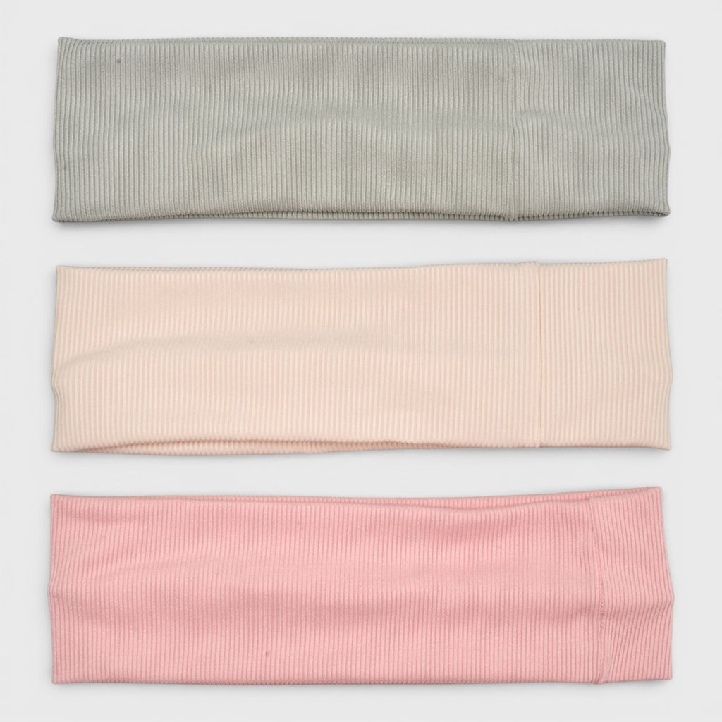 Hair Essentials 3pk Ribbed Headwraps in Pink, Gray, Off-White