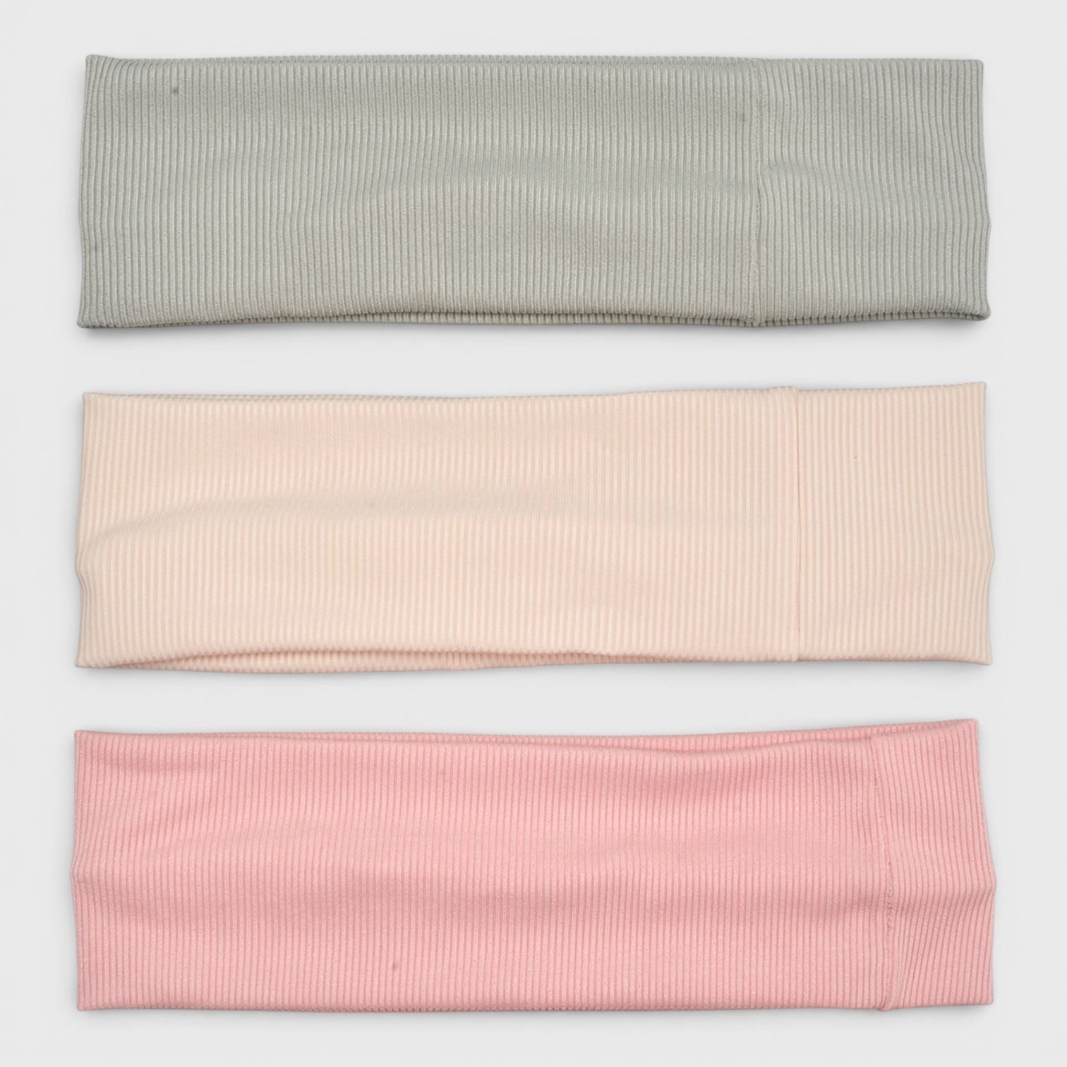 Hair Essentials 3pk Ribbed Headwraps in Pink, Gray, Off-White