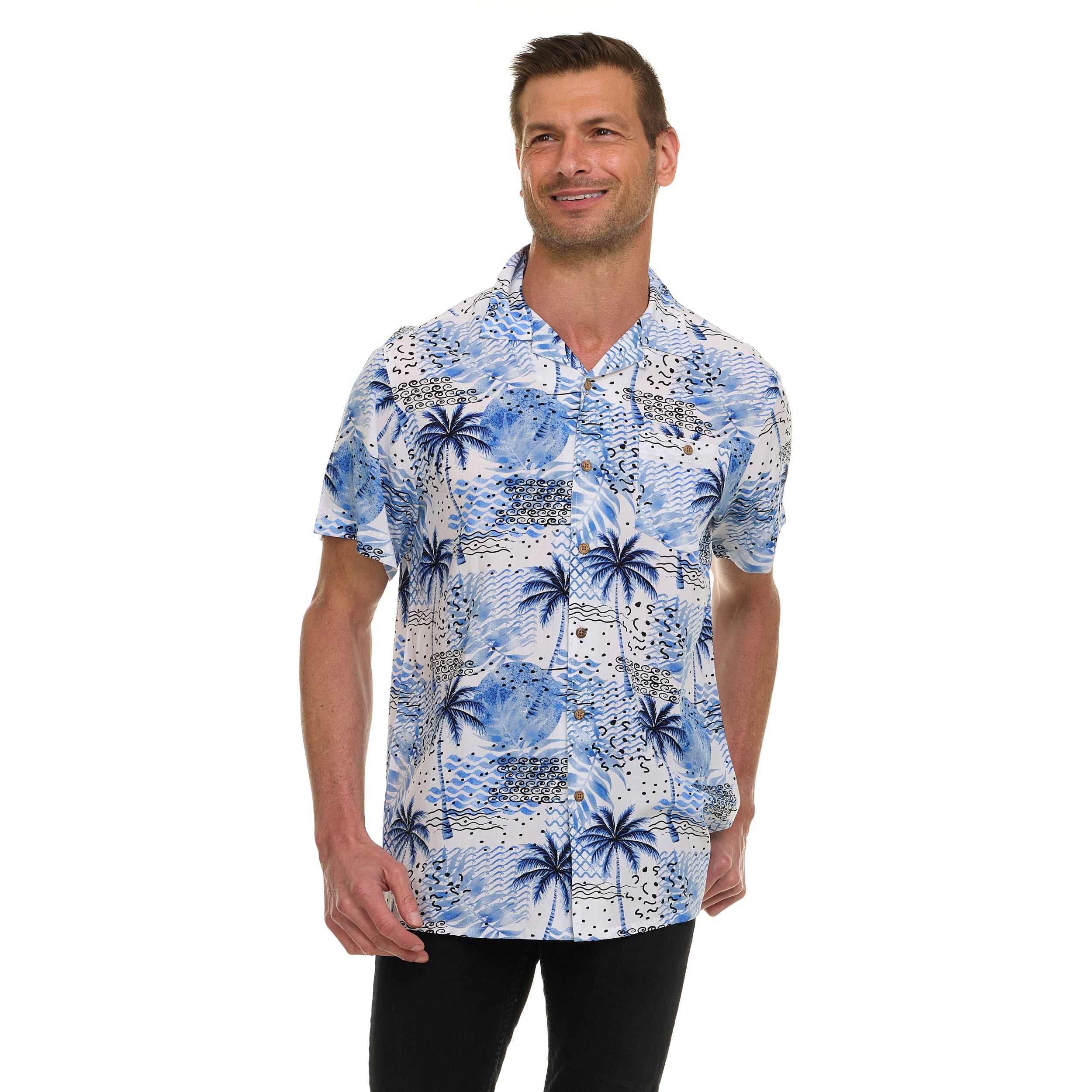 Super Triple Goose Men’s Printed Rayon Camp Collar Shirt - Soft Feel, Moisture-Wicking, Easy Care