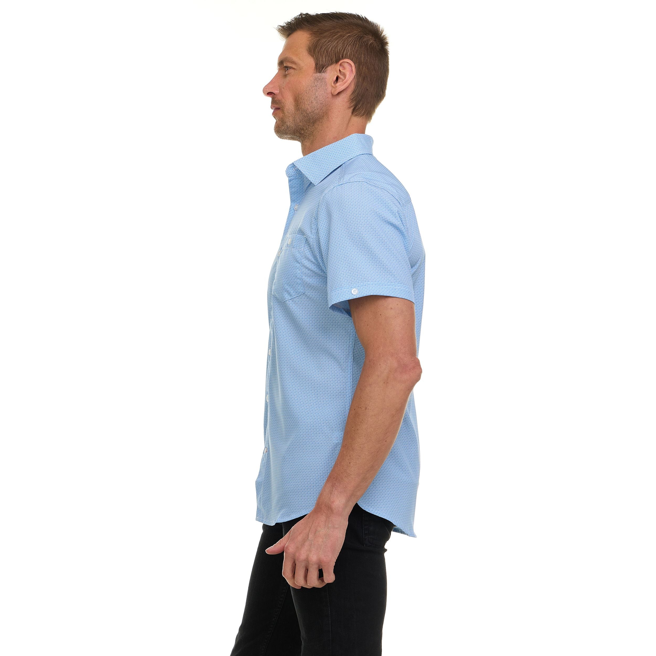 Canada Weather Gear Men’s Short Sleeve Button-Up Shirt – Casual Slim Fit Collared Shirt with Front Pocket – Lightweight Stretch