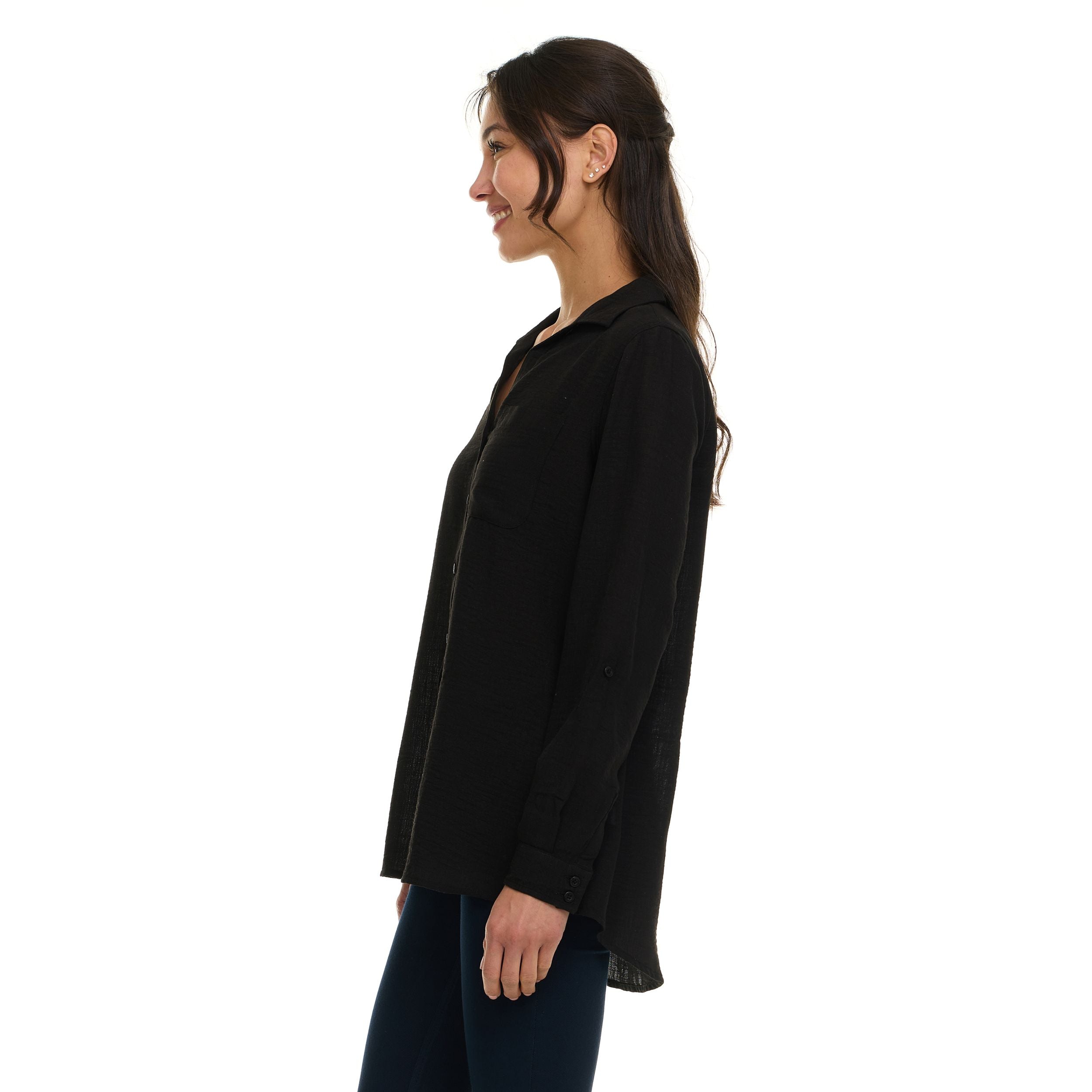 Super Triple Goose Women’s Linen Long Sleeve Button-Down Shirt – Lightweight Casual Collared Top with Pocket