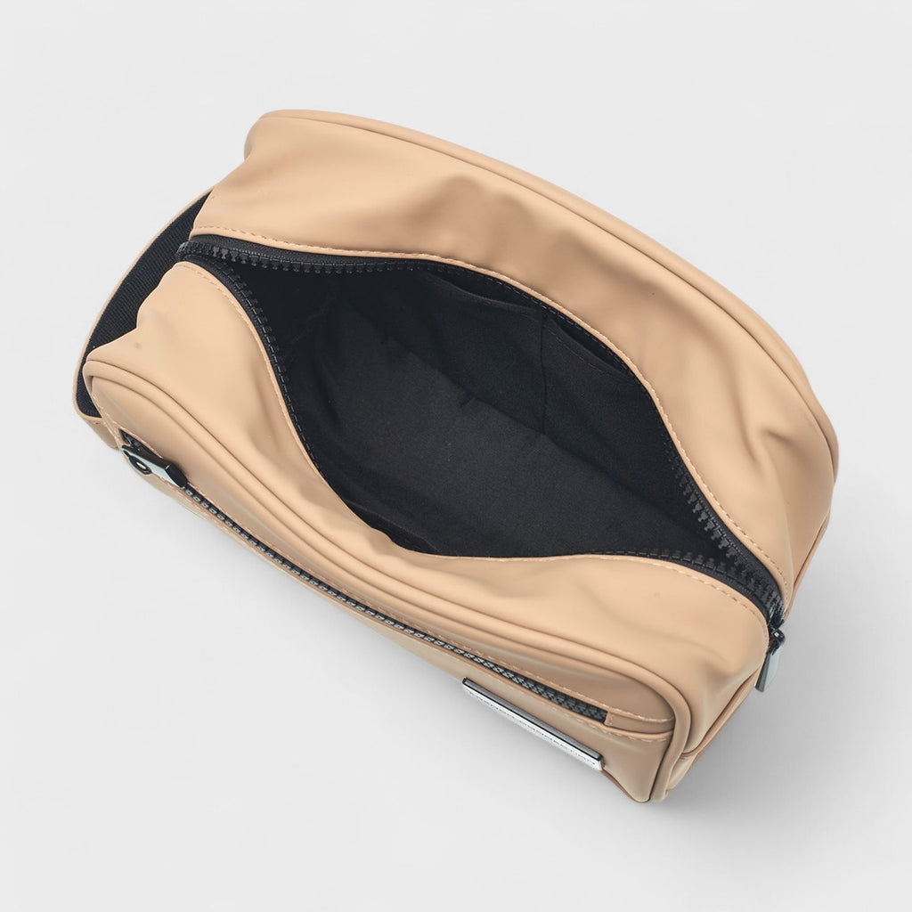 French Connection Toiletry Bag with Zippered Compartments - Waterproof Travel Pouch in Vegan Leather, Tan