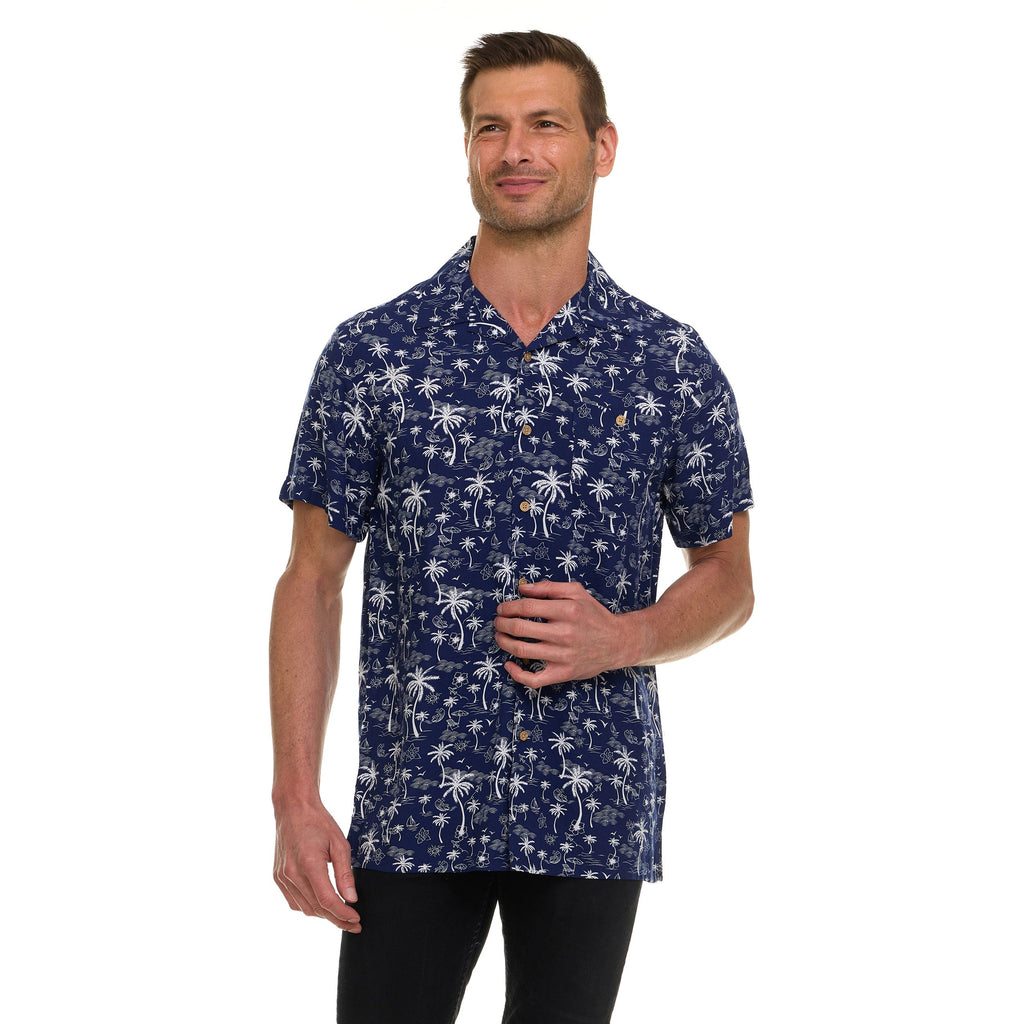 Super Triple Goose Men’s Printed Rayon Camp Collar Shirt - Soft Feel, Moisture-Wicking, Easy Care