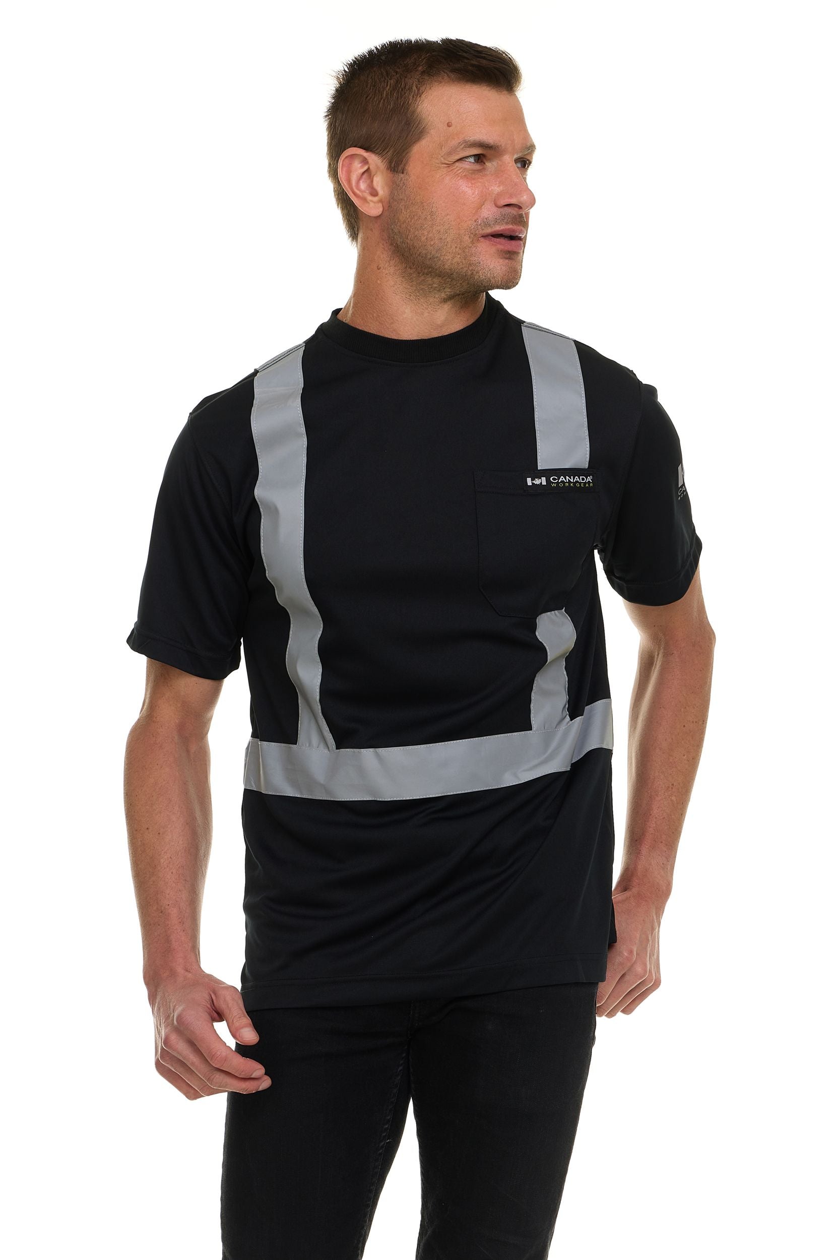 Canada Weather Gear Men’s High Visibility Safety Tee – Reflective Short Sleeve Work Shirt – Lightweight & Breathable
