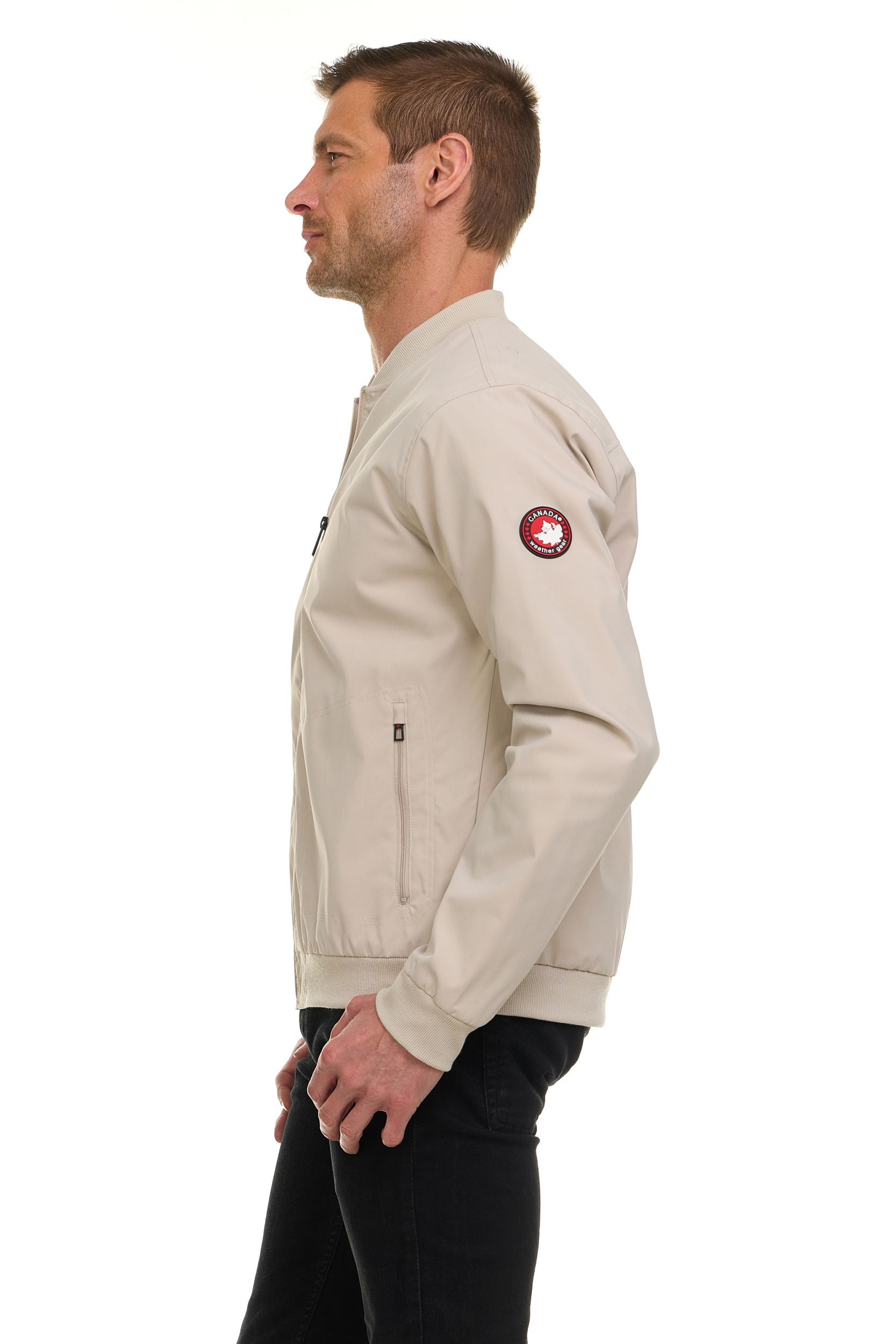 Canada Weather Gear Men’s Water Resistant Microfiber Bomber Jacket – Lightweight Zip-Up Windbreaker with Sleeve Pocket