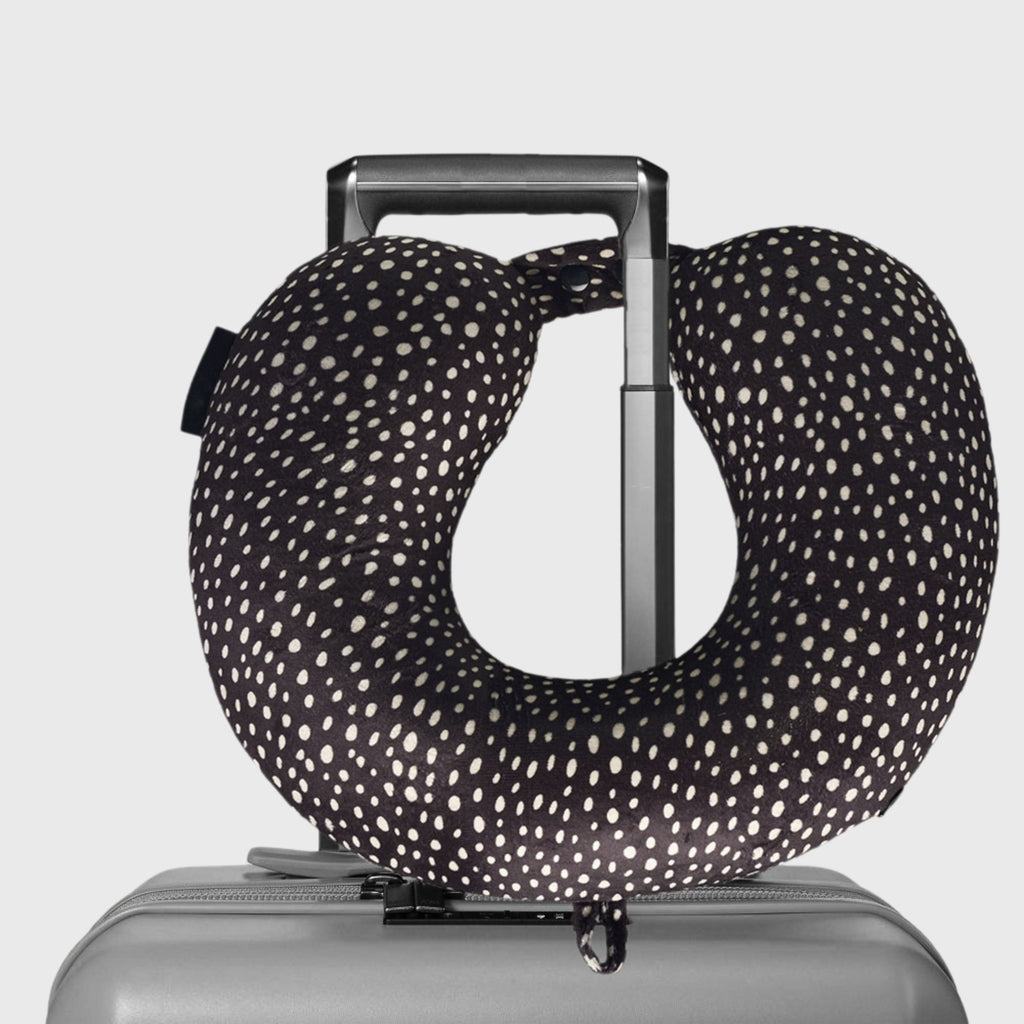French Connection Memory Foam Travel Neck Pillow with Washable Cover - Luxury Neck Pillows for Travel (Polka Dot)