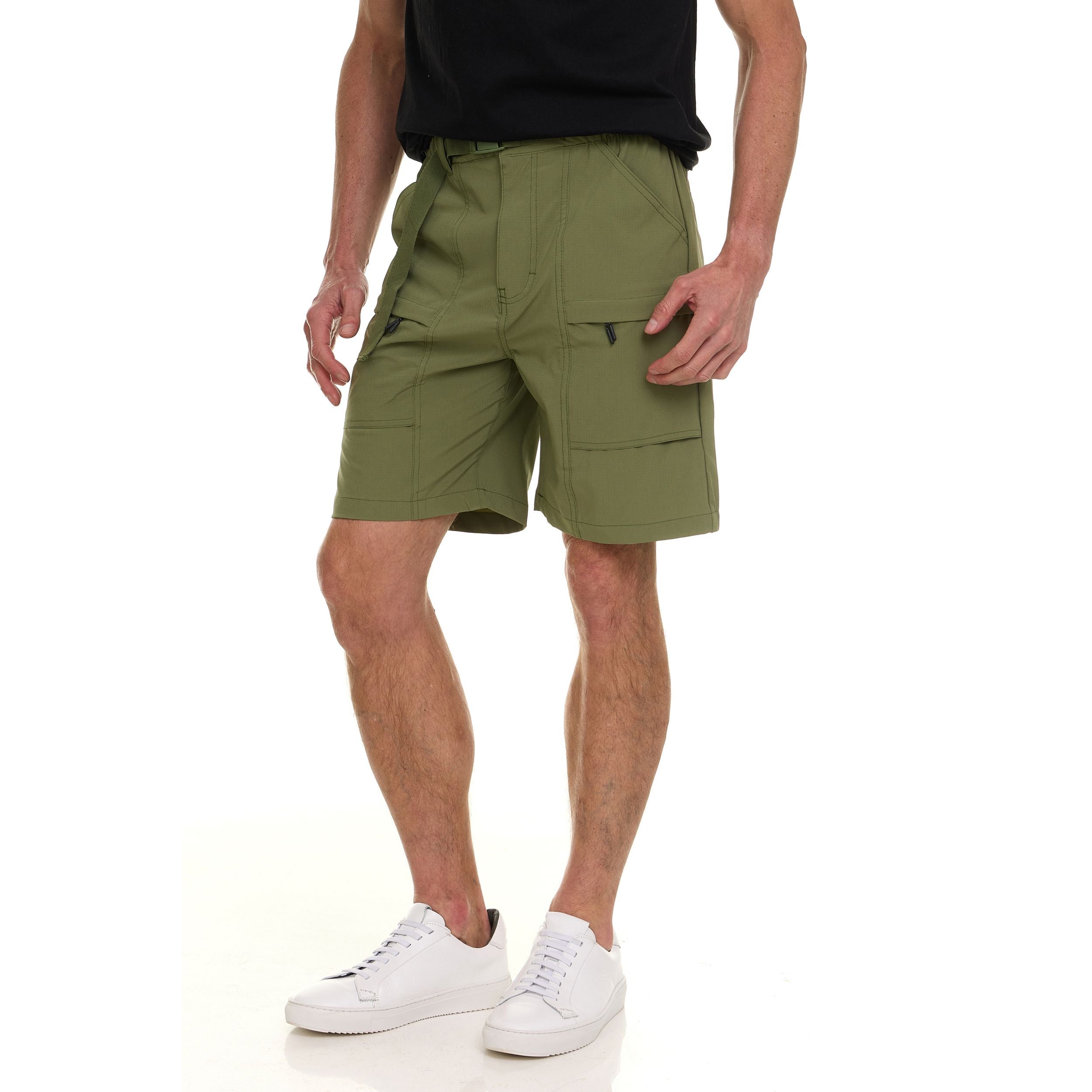 Canada Weather Gear Men’s Cargo Belted Shorts – Lightweight Stretch Twill Knee-Length Shorts with Pockets