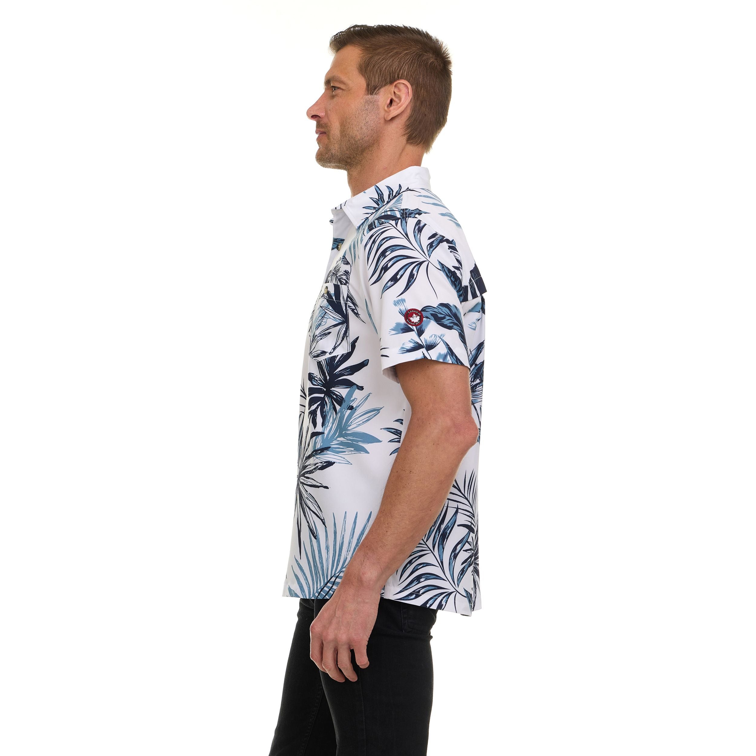 Canada Weather Gear Men’s Short Sleeve Button-Down Shirt – Casual Lightweight Printed Shirt with Chest Pocket