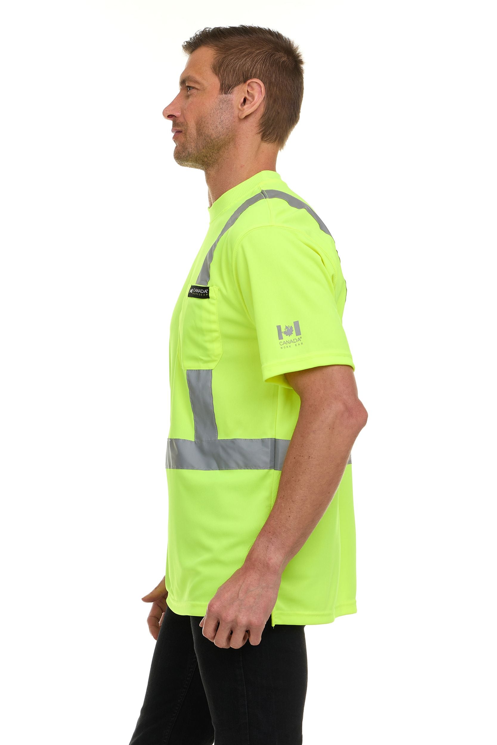 Canada Weather Gear Men’s High Visibility Safety Tee – Reflective Short Sleeve Work Shirt – Lightweight & Breathable