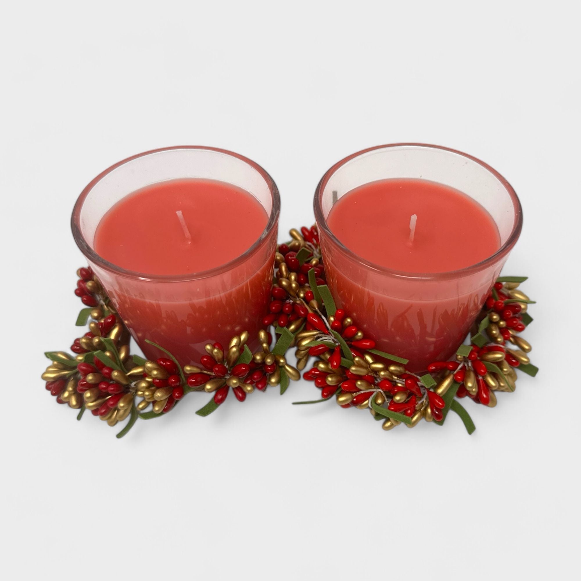 Hawthorne Home 2-Pack Christmas Candle Set - Winter Holiday  7.76 oz Glass Votive Candles with Decorative Wreath Accents, Christmas Gift Set for Home Décor