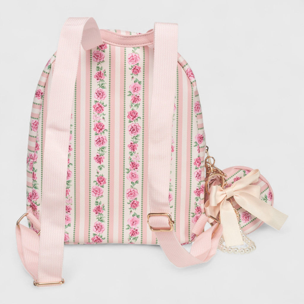 A Little Obsessed Girl's Floral Garden Party Backpack Set with Matching Coin Purse & Pearl Keychain – Cute Mini Backpack for Kids