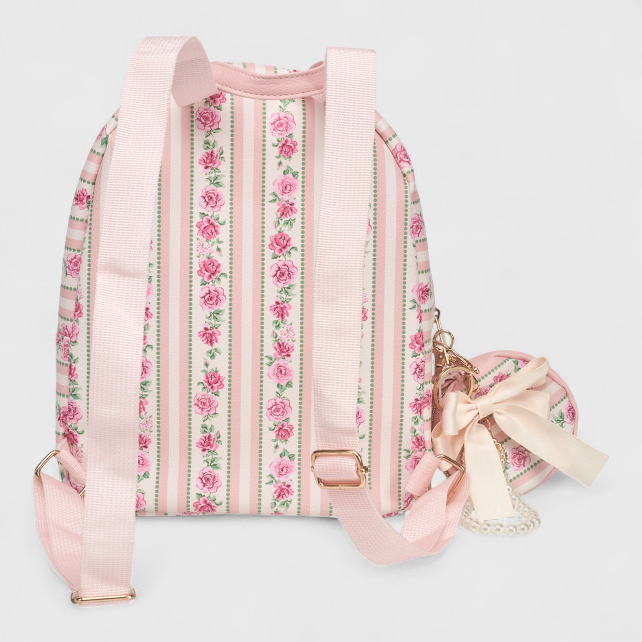 A Little Obsessed Girl's Floral Garden Party Backpack Set with Matching Coin Purse & Pearl Keychain – Cute Mini Backpack for Kids
