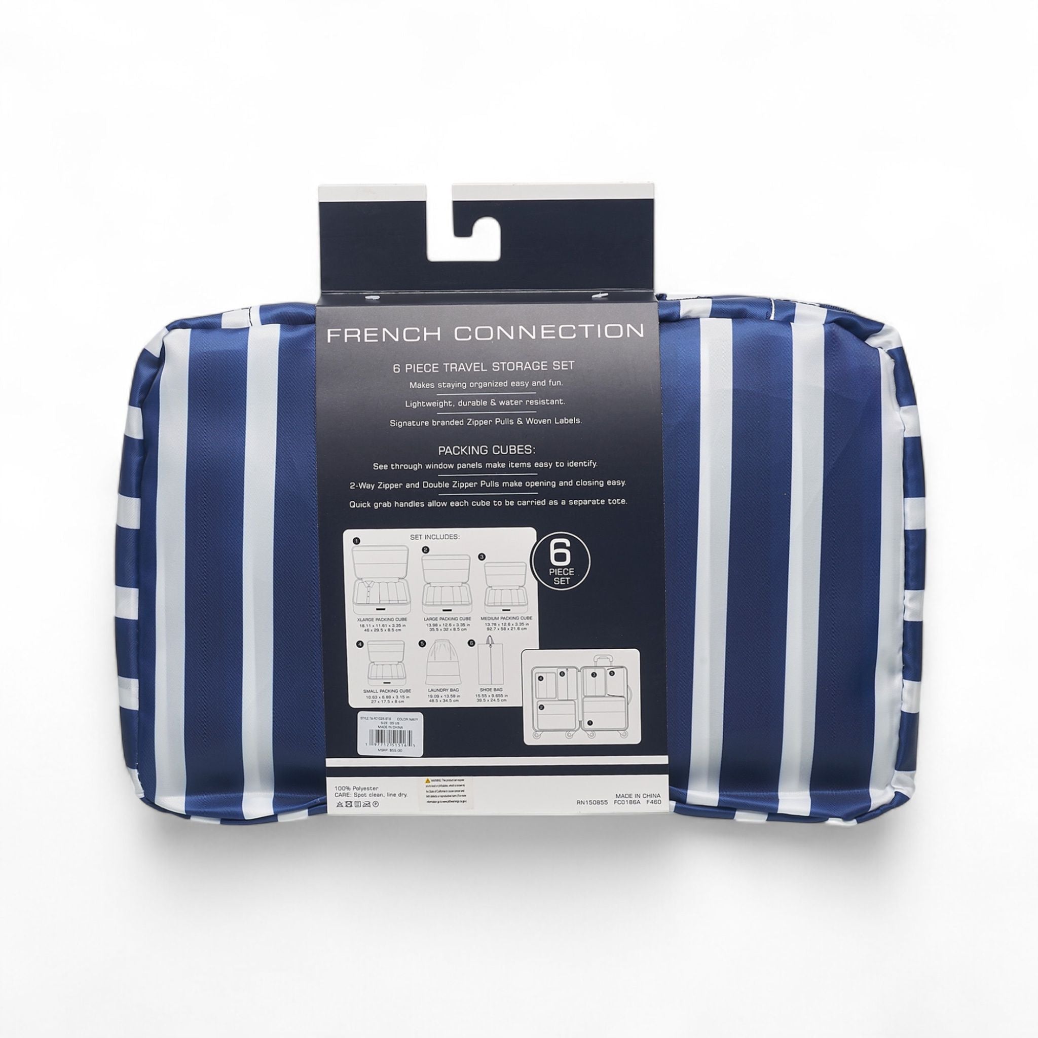French Connection 6pc Packing Cube Set - Travel Storage Organizer Set for Luggage (Striped)