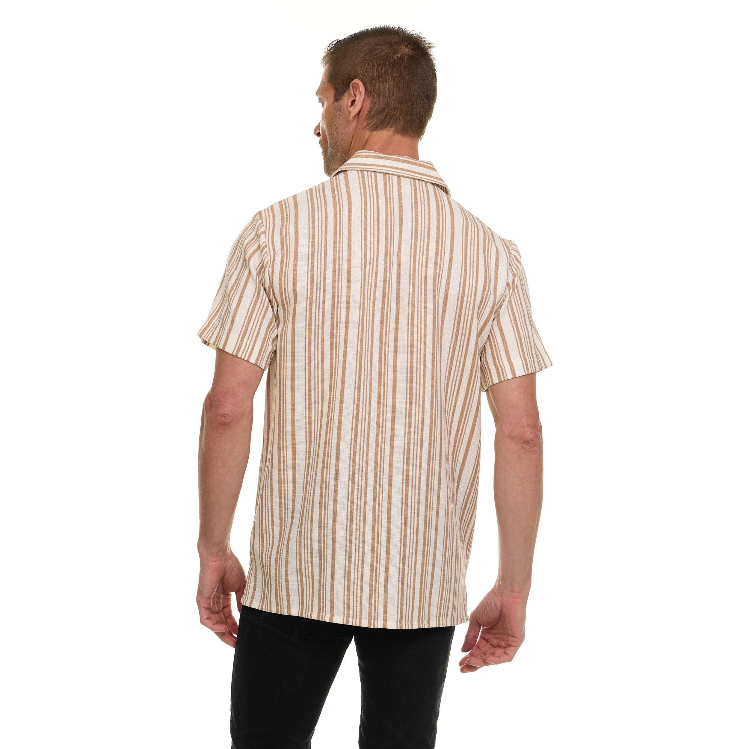 Super Triple Goose Men’s Short Sleeve Button-Up Shirt – Lightweight Striped Casual Shirt with Chest Pocket