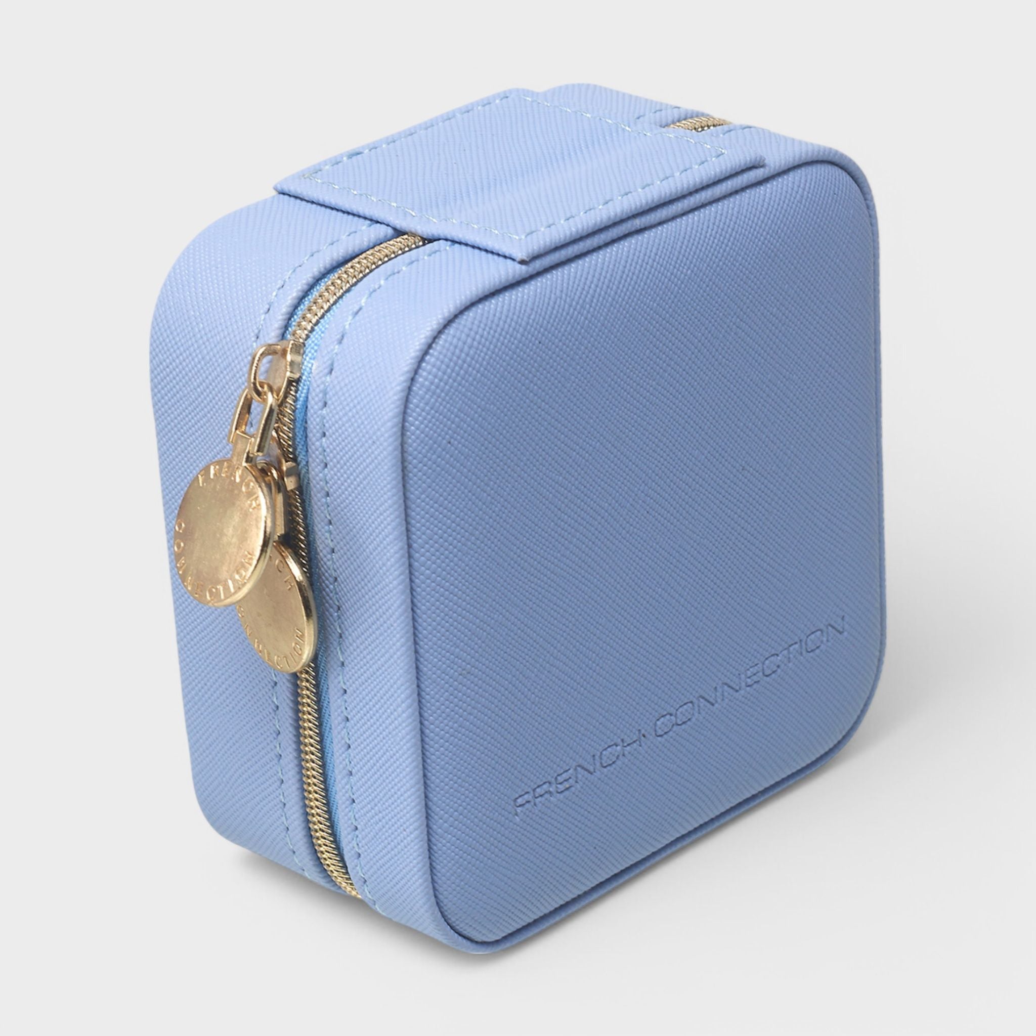 French Connection Small Travel Accessory Organizer with Mirror – Compact Jewelry Storage Box, Faux Leather
