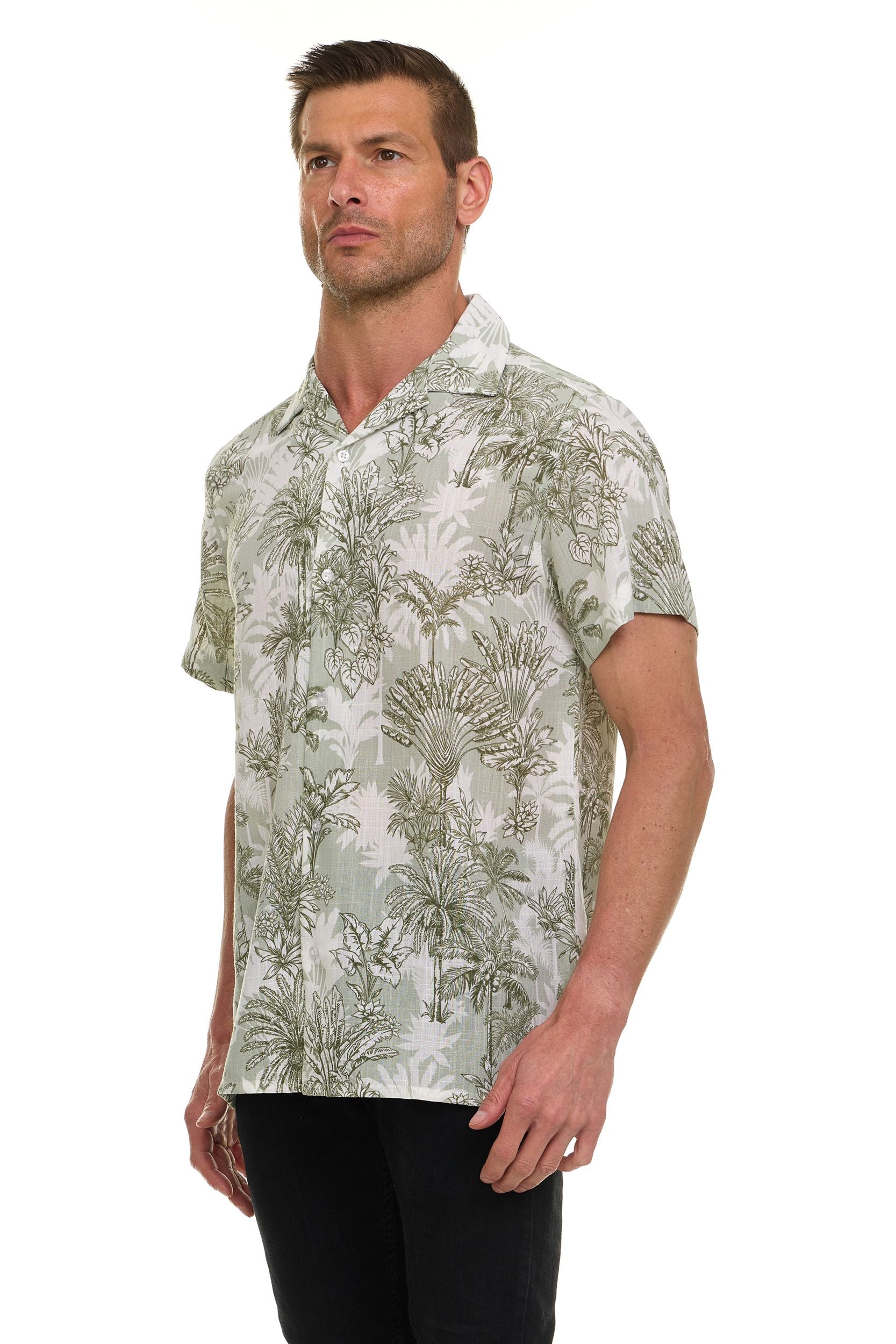 Super Triple Goose Men’s Short Sleeve Linen-Look Resort Shirt – Lightweight Button-Down Camp Shirt with Tropical Prints