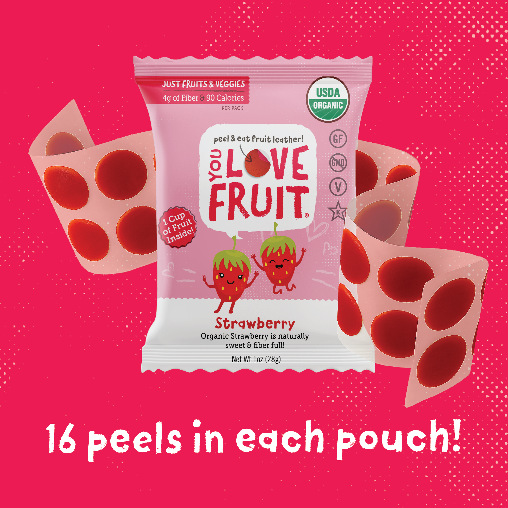 YOU LOVE FRUIT Organic Fruit Snacks — 1 oz Pouches, Pack of 12