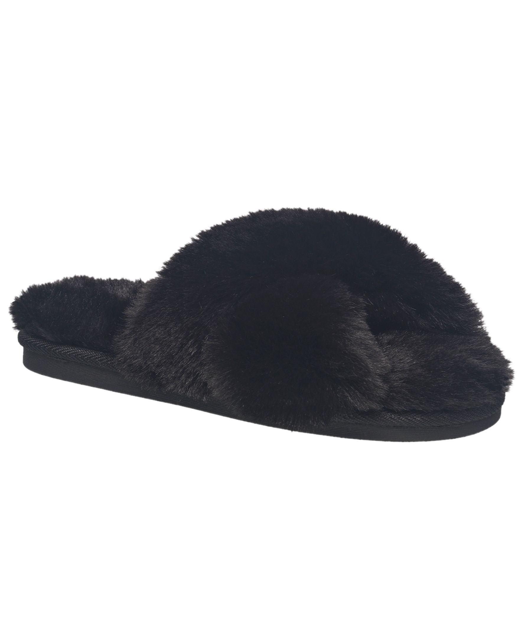 Aeropostale Women's Fuzzy Criss Cross House Slippers with Cushioned Comfort in Black