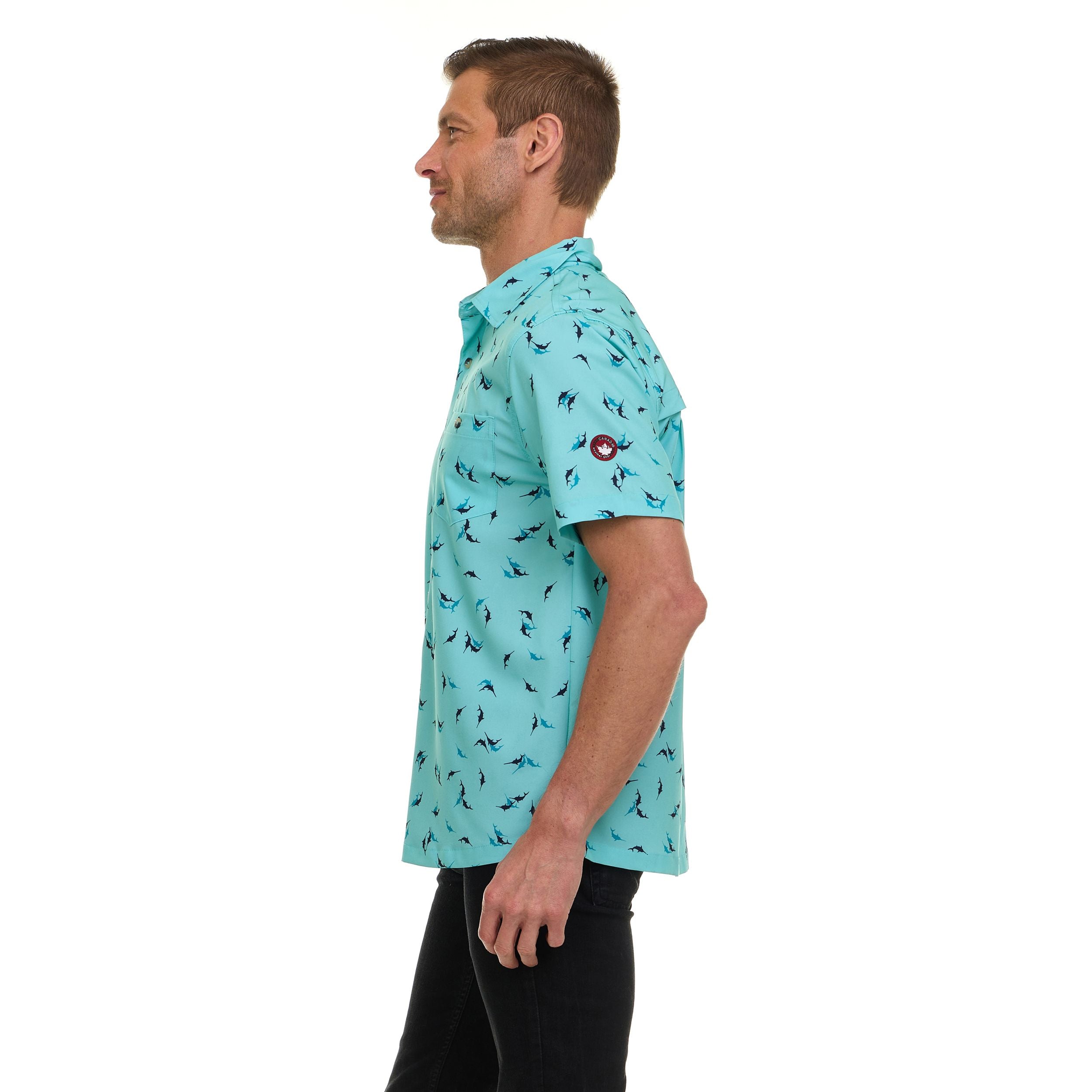 Canada Weather Gear Men’s Short Sleeve Button-Down Shirt – Casual Lightweight Printed Shirt with Chest Pocket