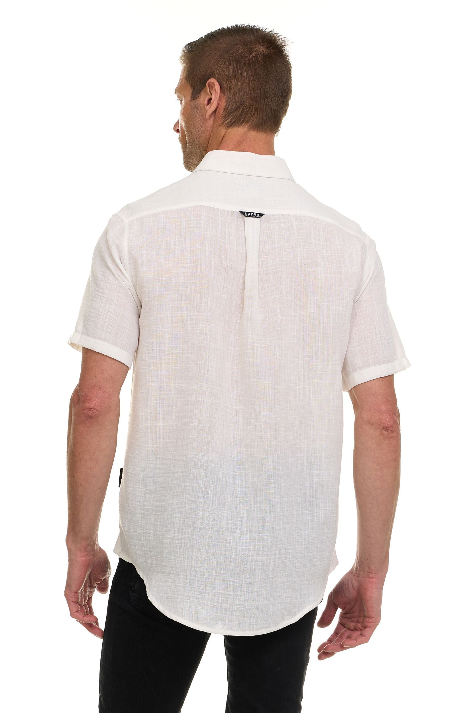 Canada Weather Gear Men’s Linen Look Short Sleeve Button-Up Shirt – Lightweight Collared Casual Shirt for Summer
