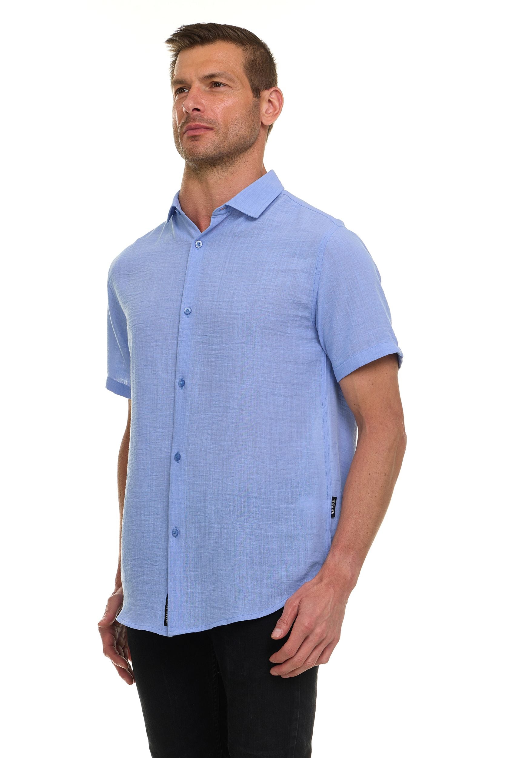 Canada Weather Gear Men’s Linen Look Short Sleeve Button-Up Shirt – Lightweight Collared Casual Shirt for Summer